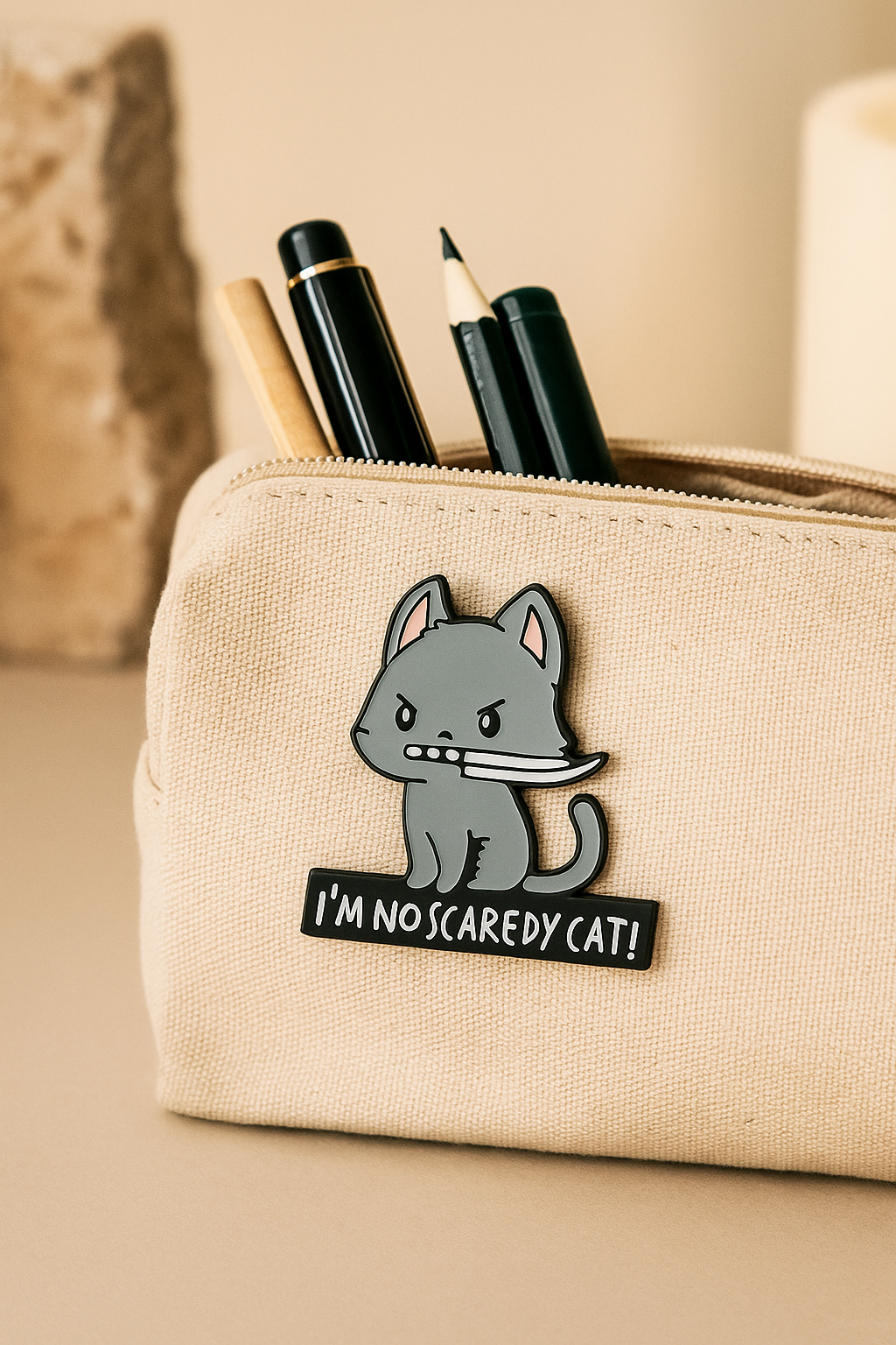 I M NO SCAREDY BIÇAKLI KEDİ ROZETİ