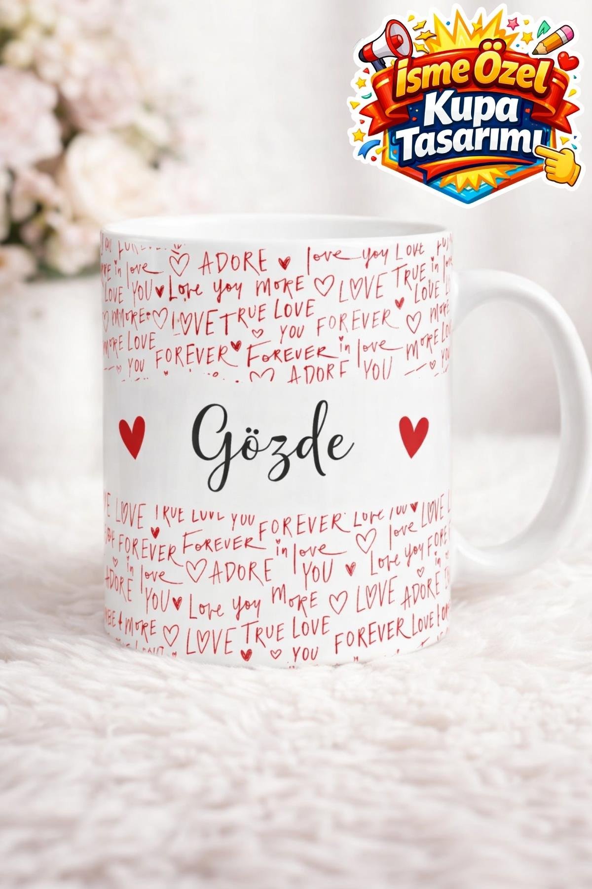 İSME ÖZEL LOVE,AMOR,FOREVER KADIN Baskı Kupa Bardak