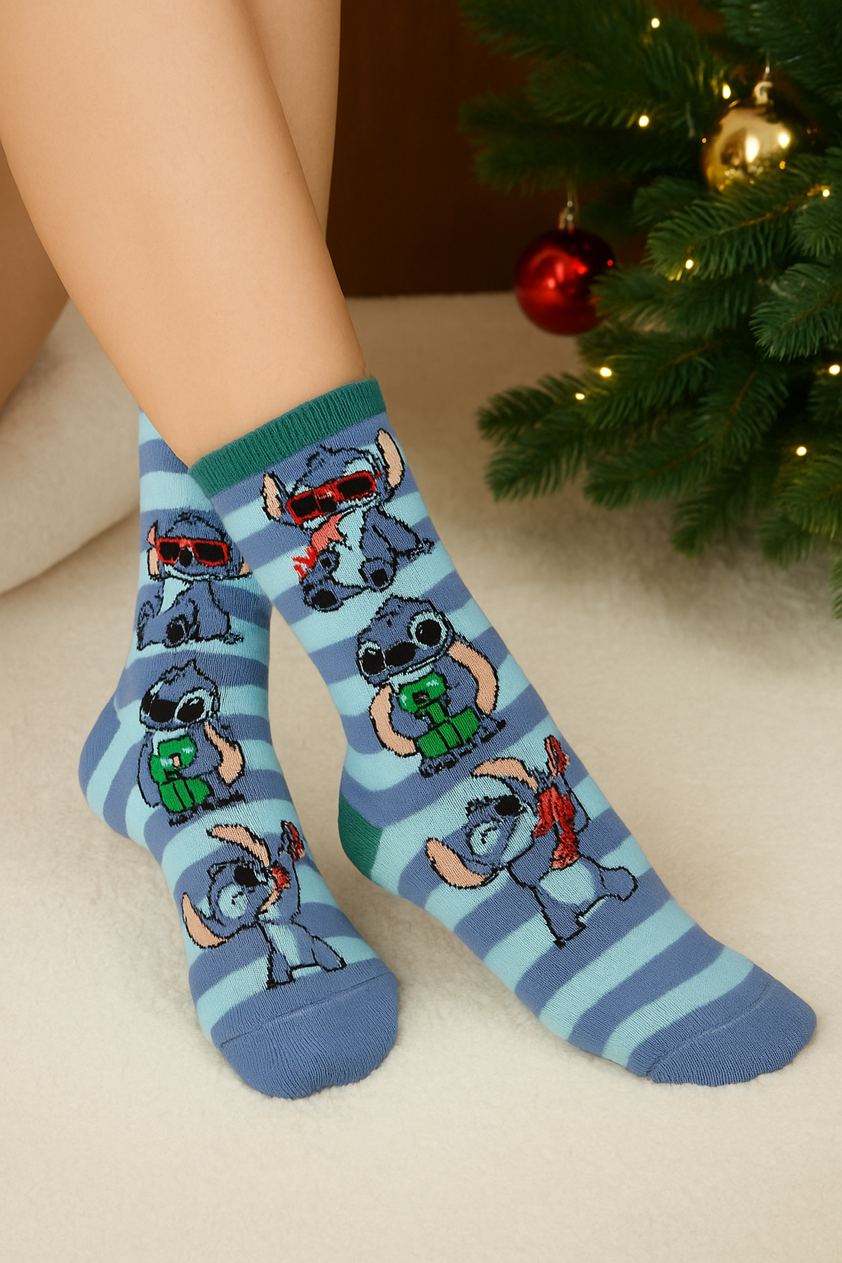 Kurbağalı Stitch Karakter Yılbaşı Konsept Çorap 36-44