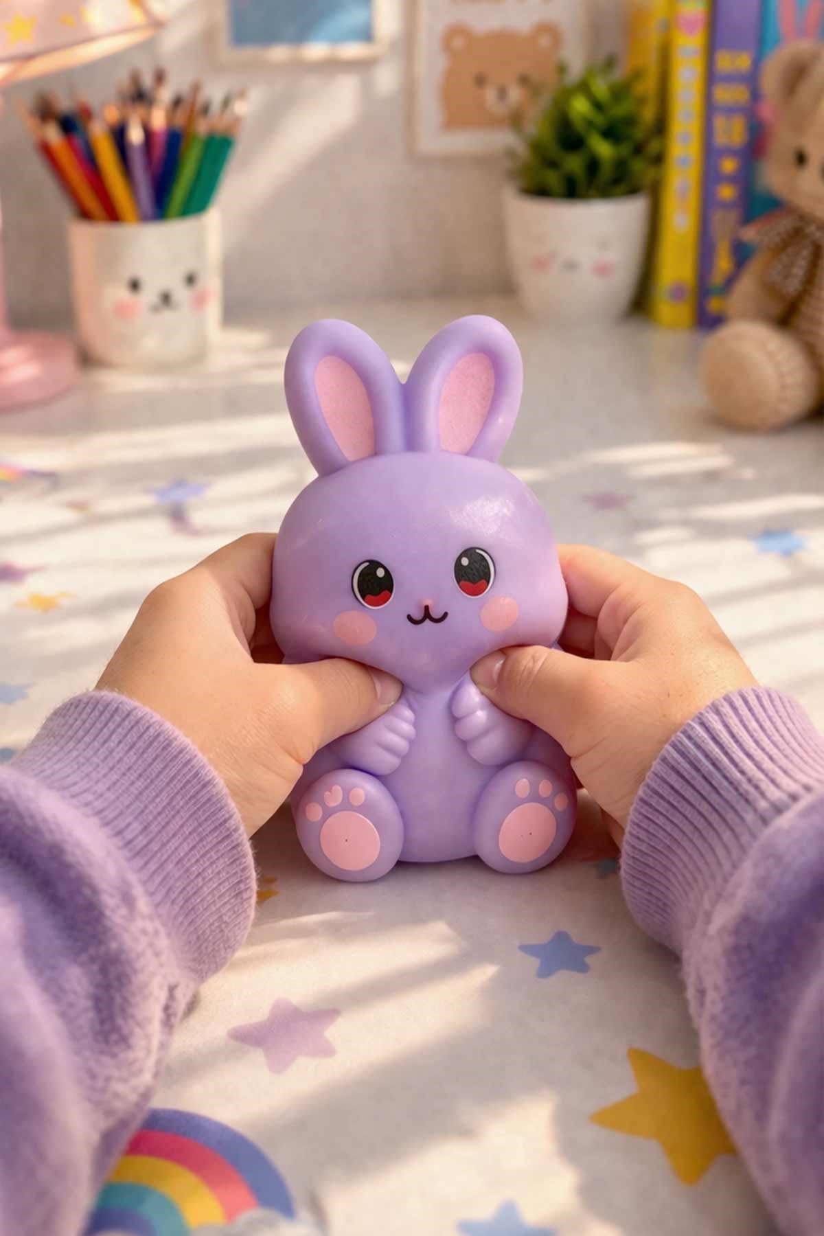 Mor Oturan Squishy Tavşan