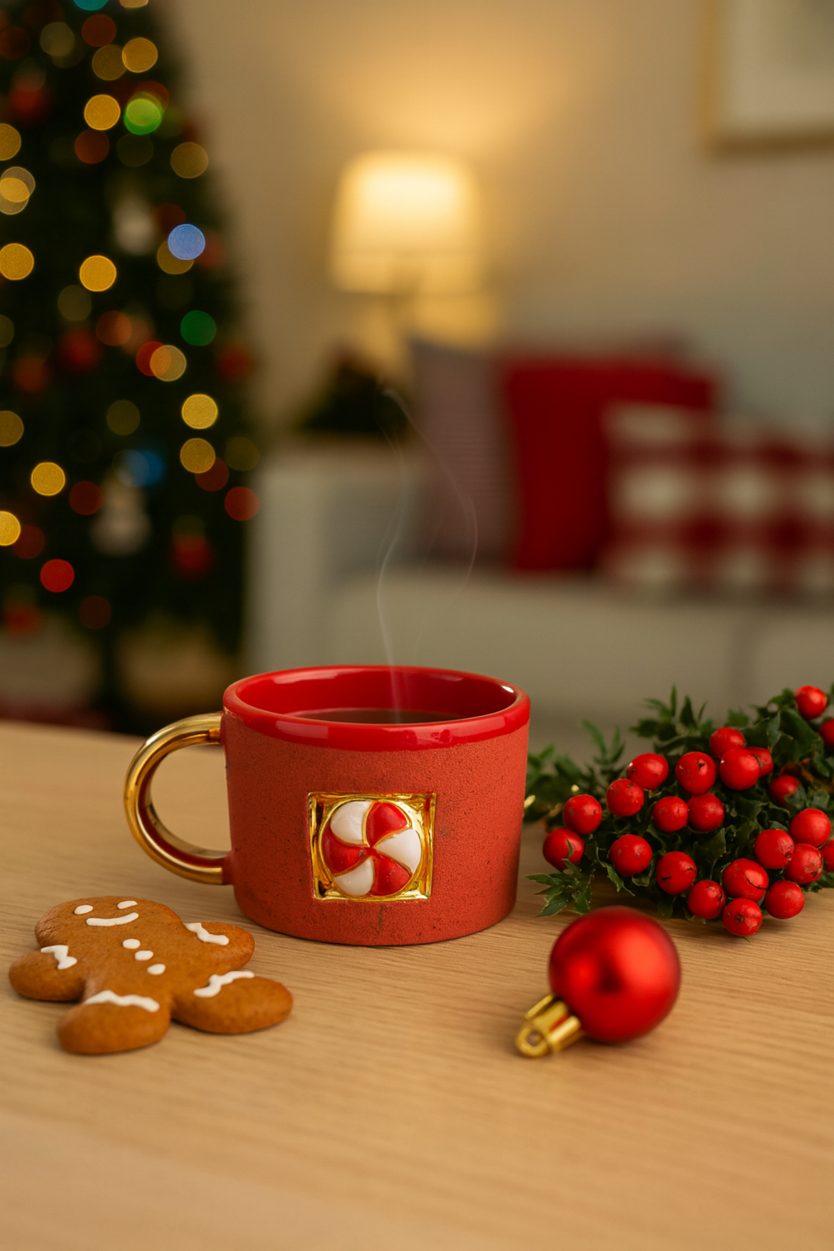 Noel Lolipoplu Kırmızı Seramik Fincanlar