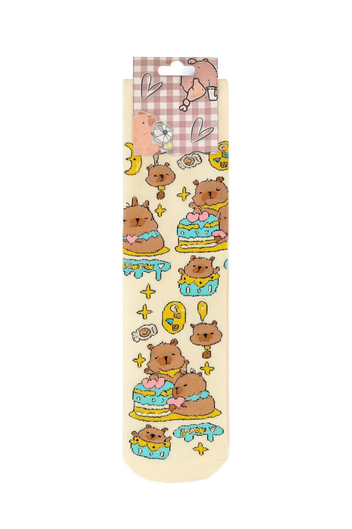 Pastalı Capy Bara Tam Boy Desen Çorap