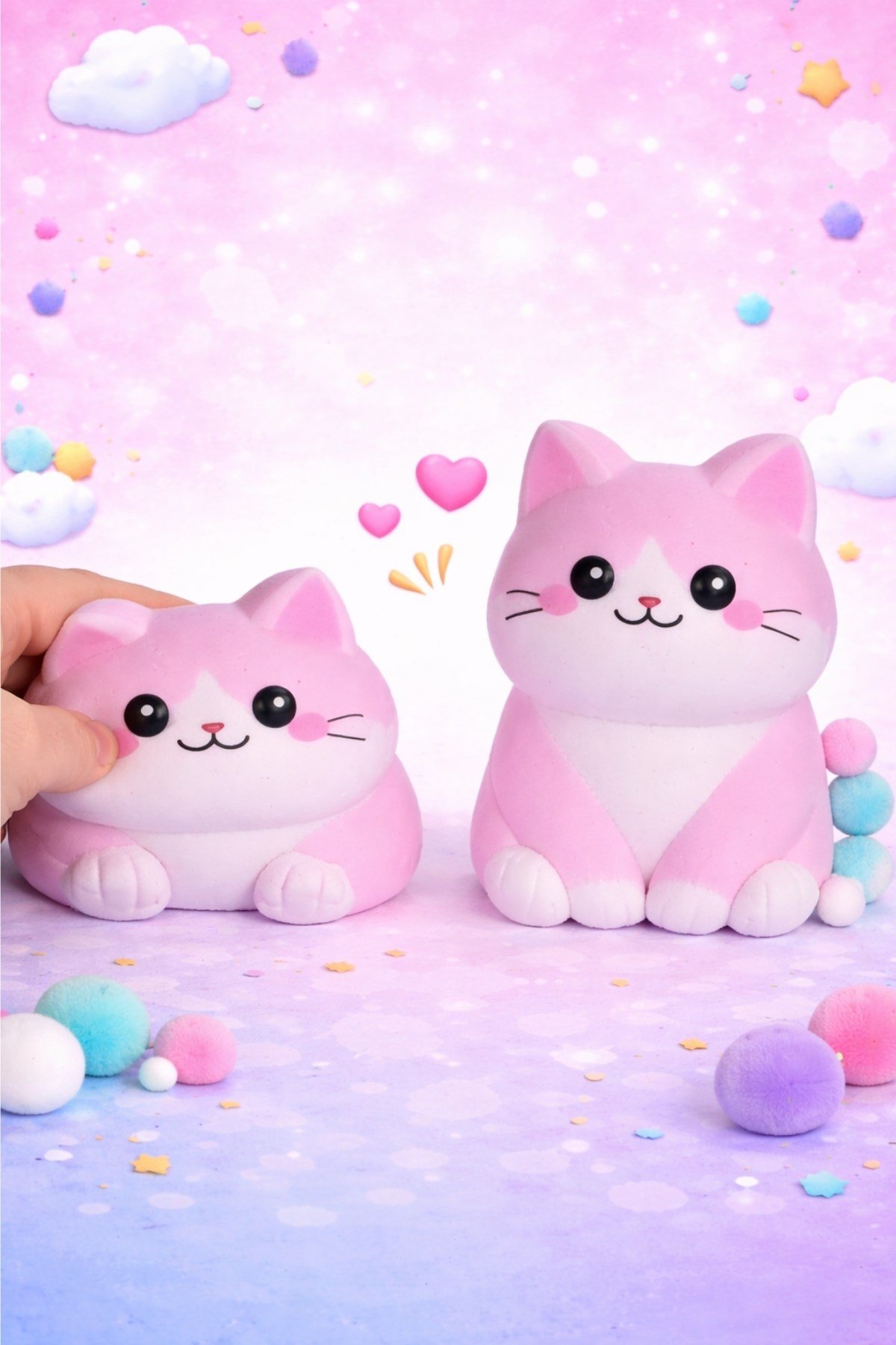 Pembe Oturan Squishy Kedi