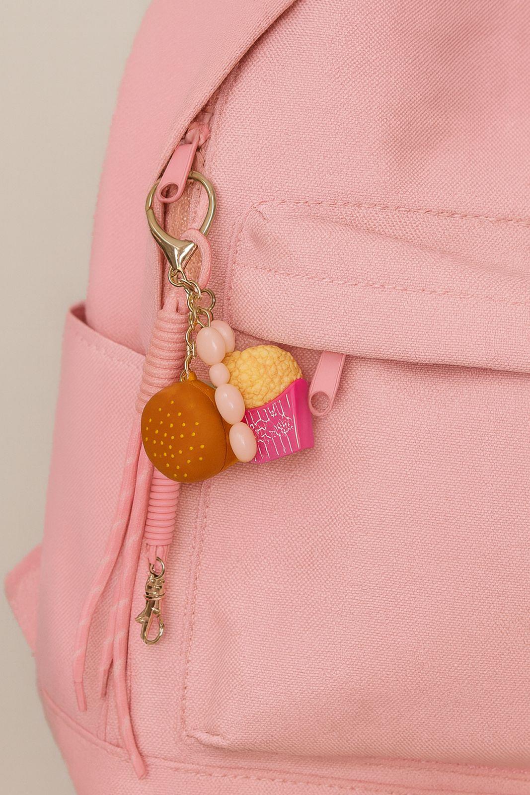 Pembe Popcorn Hamburger Çanta Süsü