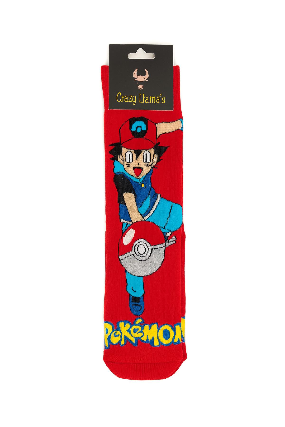Pokemon Tam Boy Desen Kırmızı Çorap