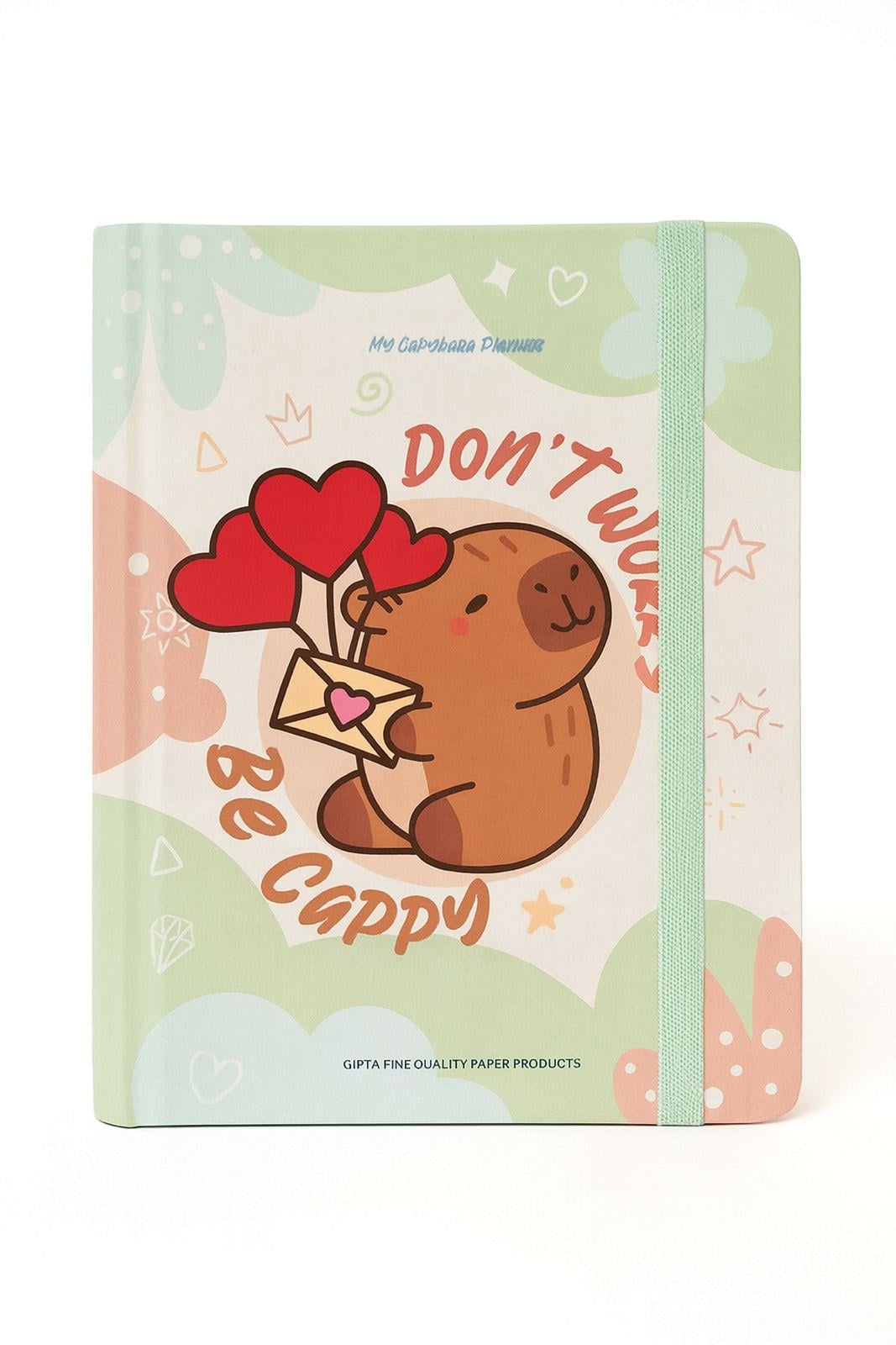 Renkli Capybara Lastikli Sert Kapaklı Defter