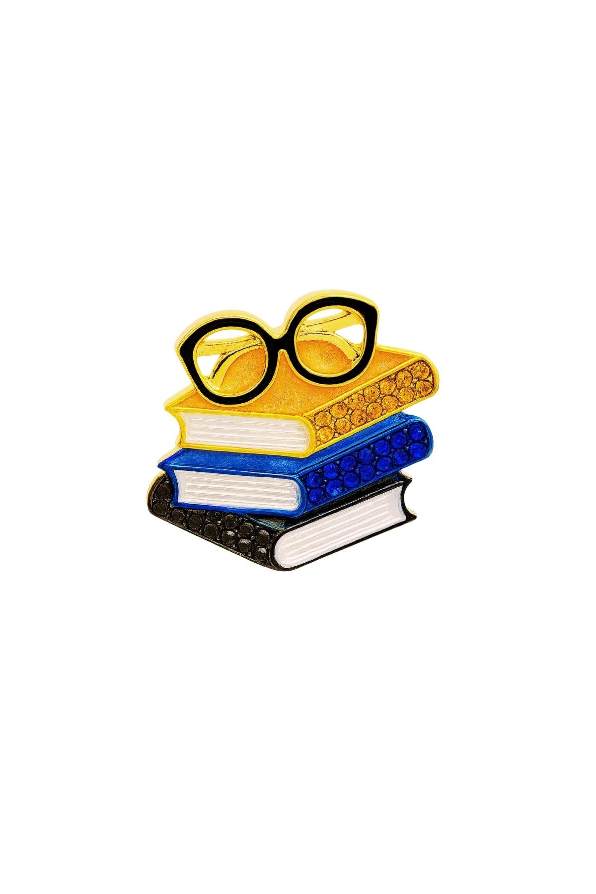 Renkli Üç Kitap Ve Gözlük İğneli Broş
