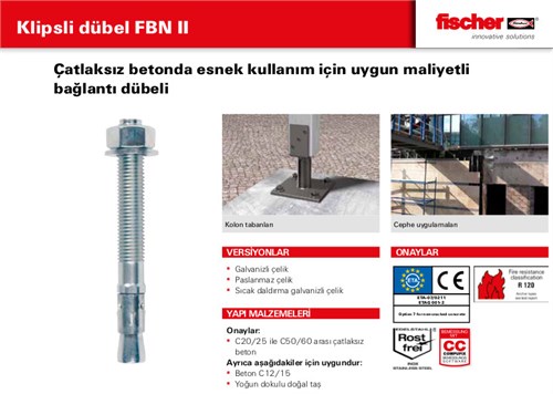 FİSCHER ÇELİK DÜBEL FBN II 10/100/176 20 Lİ PAKET