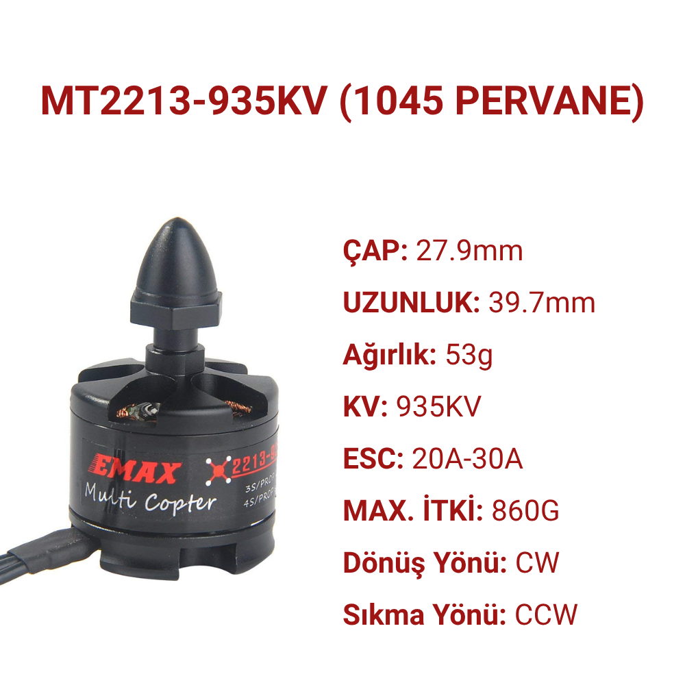 Emax MT2213 Fırçasız Motor 935KV Brusless Drone Pervane Seti CW - Orjinal Kutusu İle