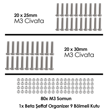 M3 Civata ve Somun Seti YSB (10 Parça 240 Adet)
