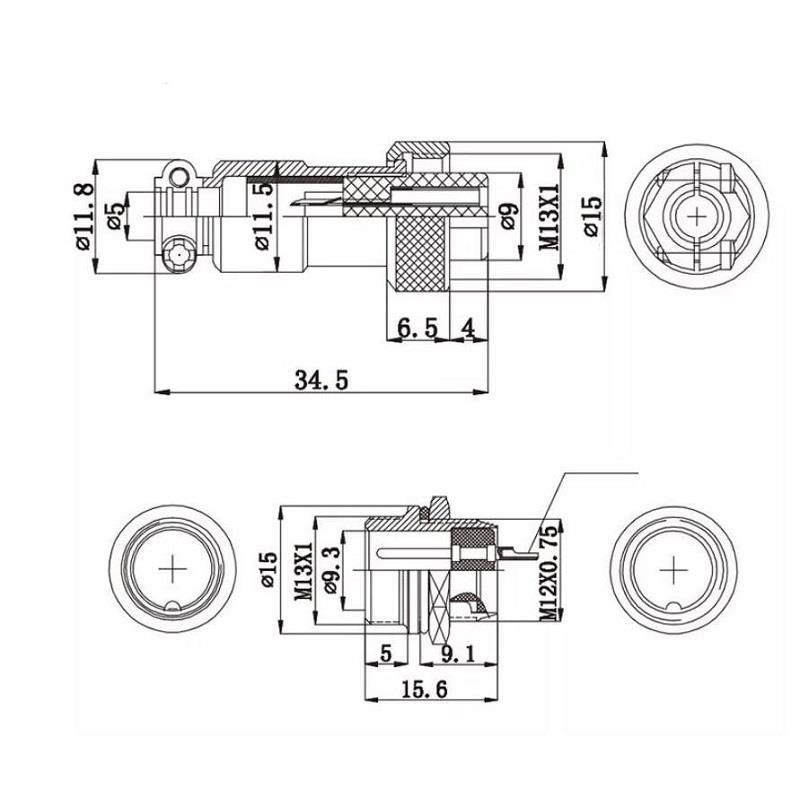 Mike Konnektör 12mm 6 Pin - Dişi