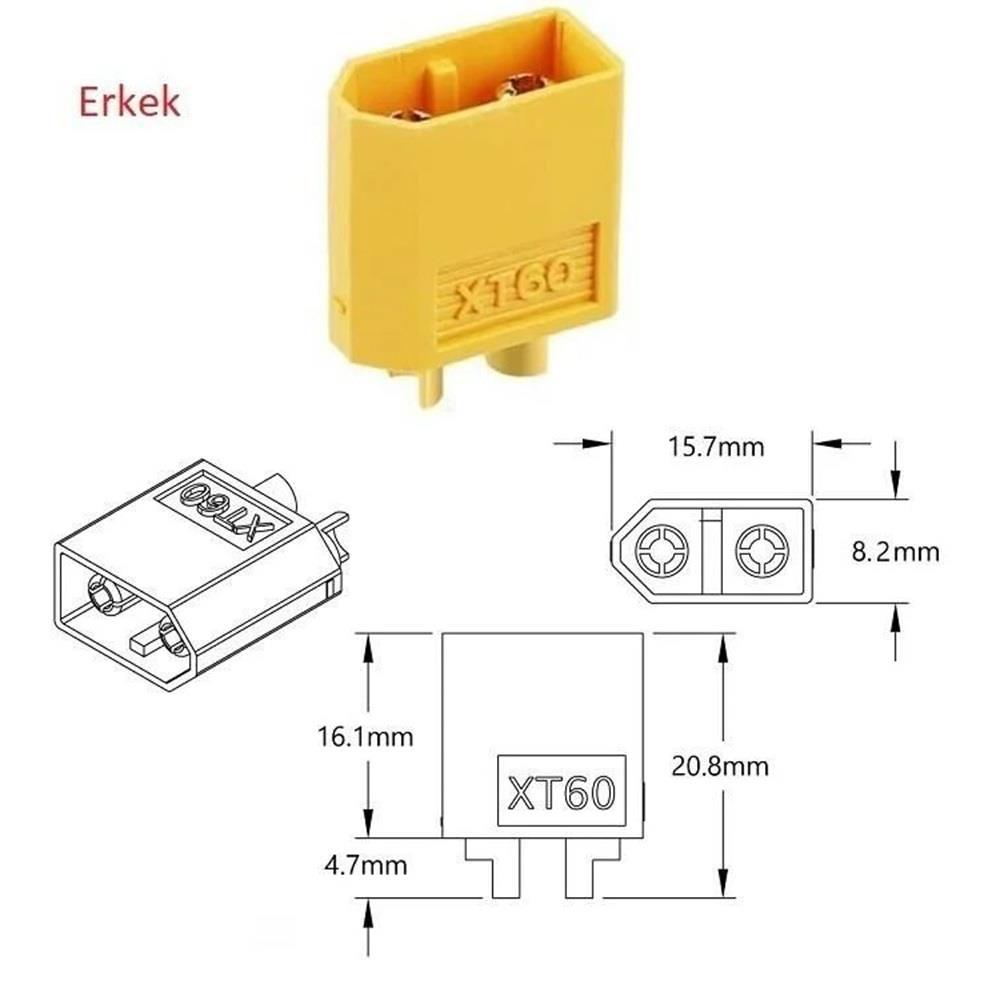 XT60 Plug 60A Li-Po Konnektör Erkek
