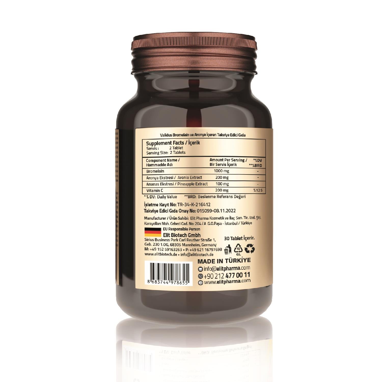 Bromelain 1000 Mg 2400 Gdu + Aronya 30 Tablet
