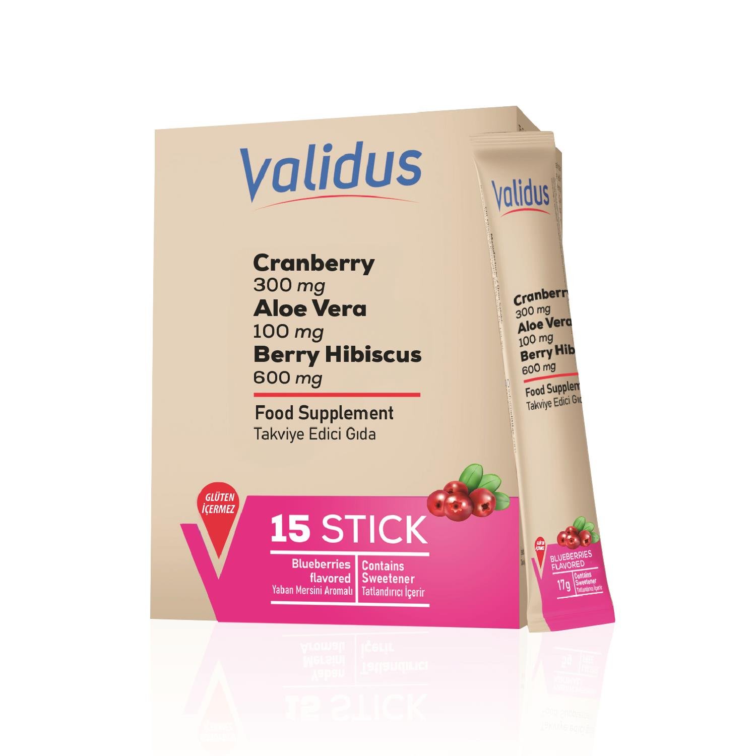 Validus Cranberry + Aloe Vera + Tea Tree + Hibiscus + Bearberry + D-Mannos 15 Sticks