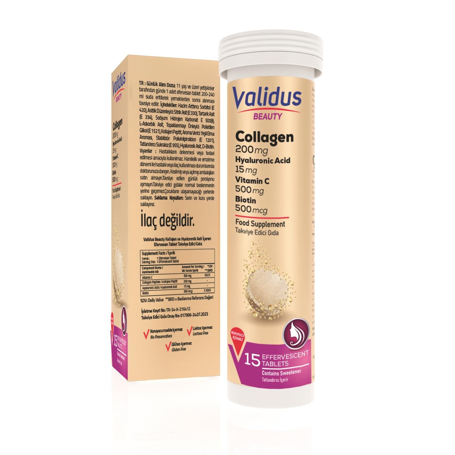Kolajen Vitamin C Biotin Ve Hyaluronik Asit Efervesan 15 Tablet