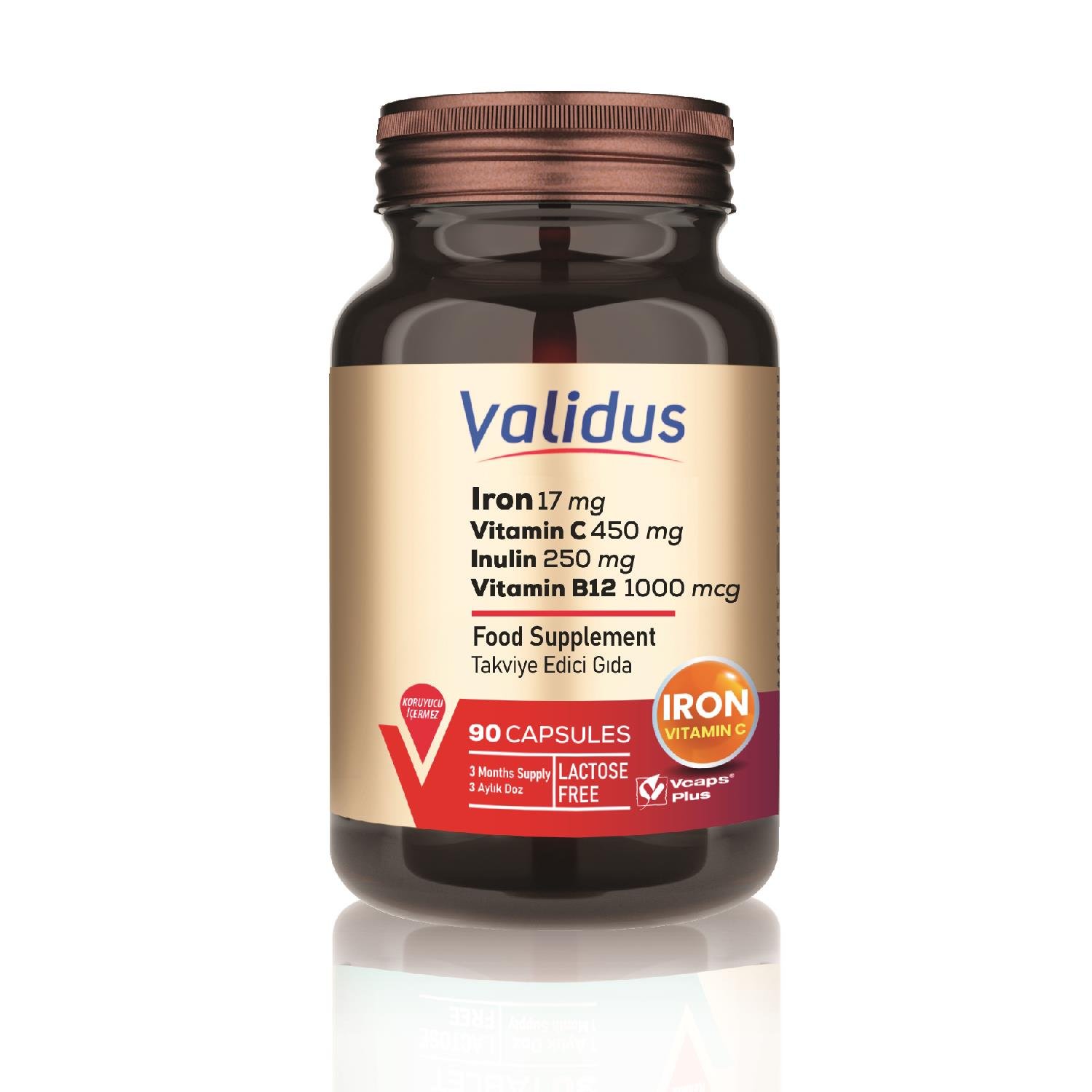 Validus Demir Bisglisinat, Vitamin C ve İnülin İçeren Takviye Edici Gıda