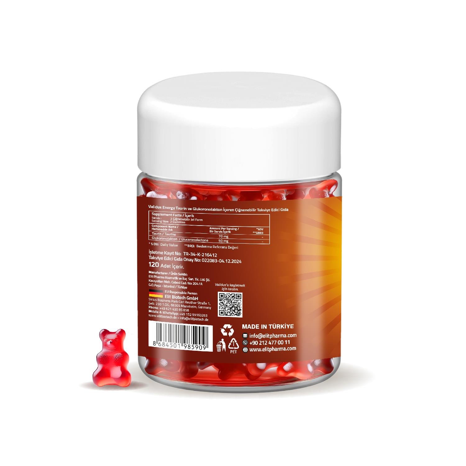 Validus Energy Taurine + Glucoronolactone 120 Gummies