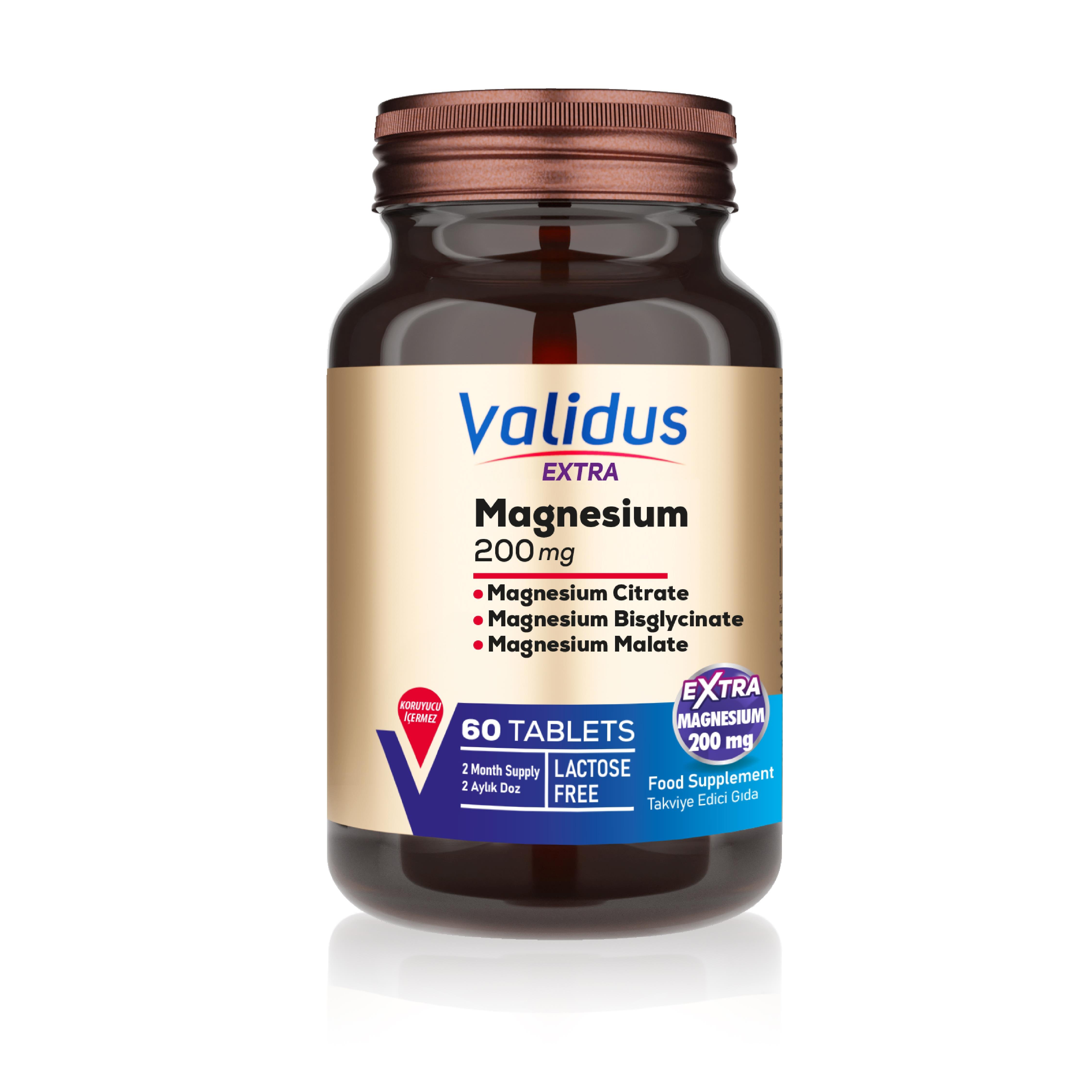 Validus Extra Magnesium Complex Bisglycinate + Sitrat + Malat 200 mg 60 Tablets