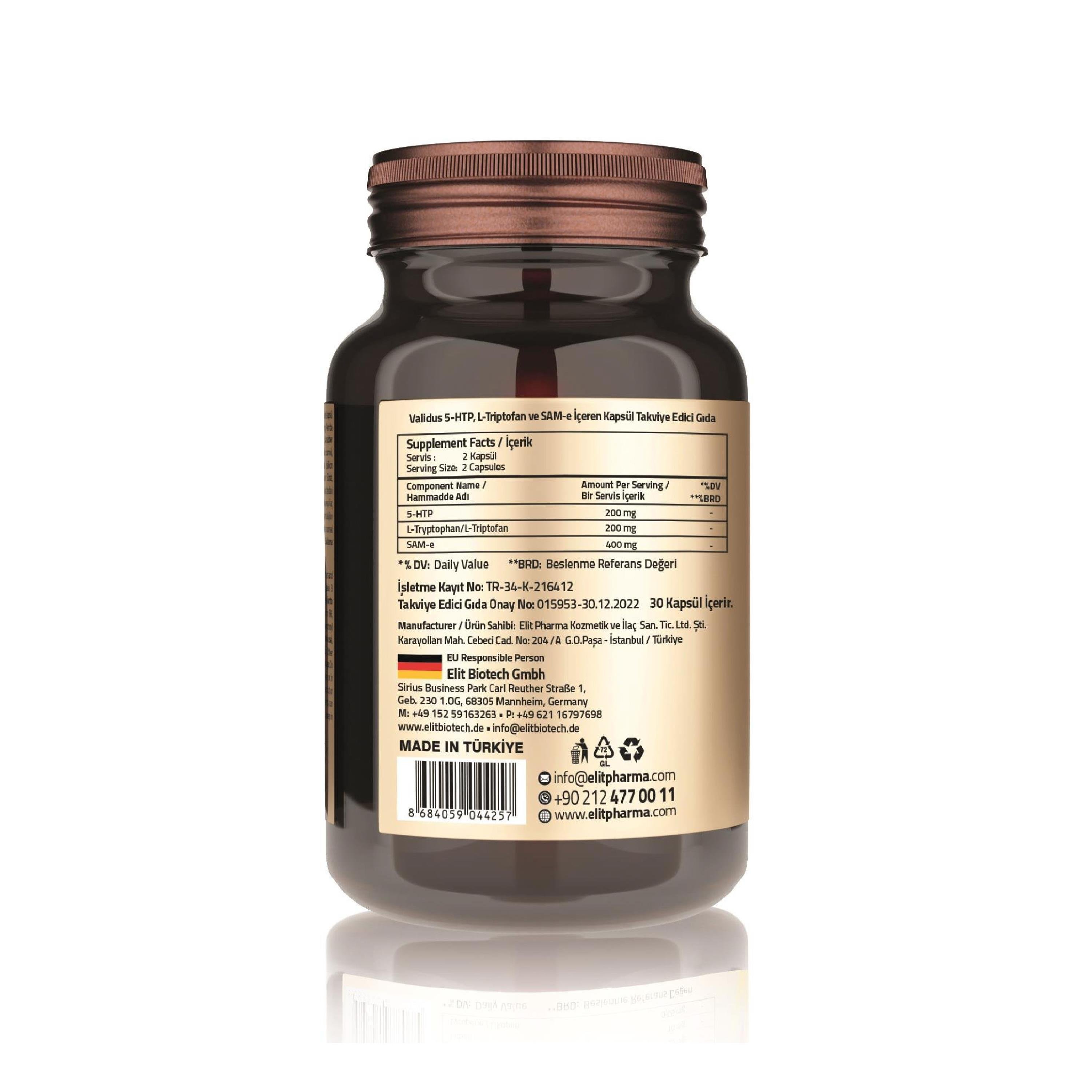 Validus Extra Smile 5-HTTP 200 mg + L- Tryptophan 200 mg + Sam-e 400 mg 30 Capsules (Vcaps Plus)