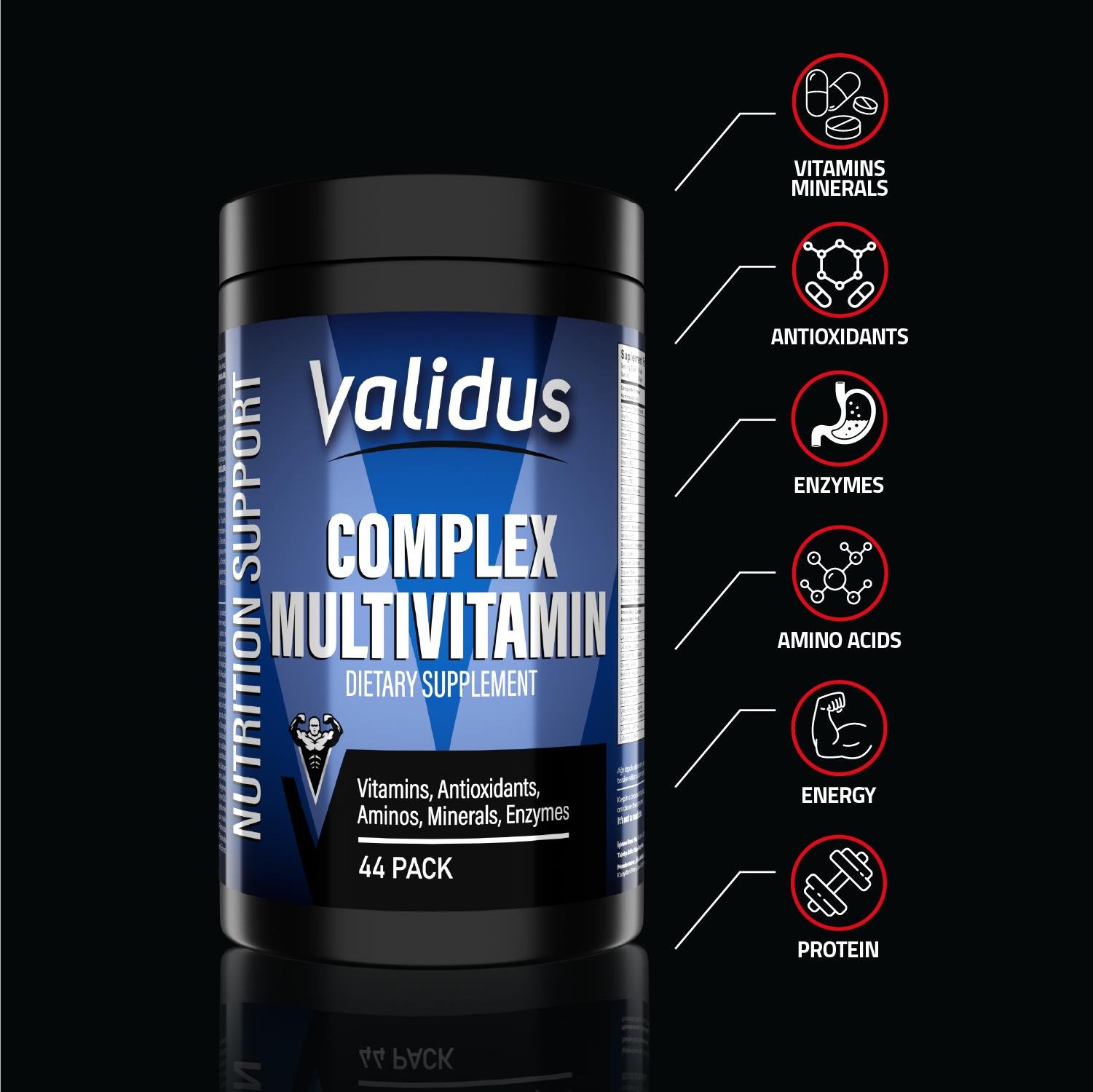 Validus Multivitamin Complex Vitamins + Minerals + Antioxidants + Aminos + Enzymes Set 44 Pack Tablets