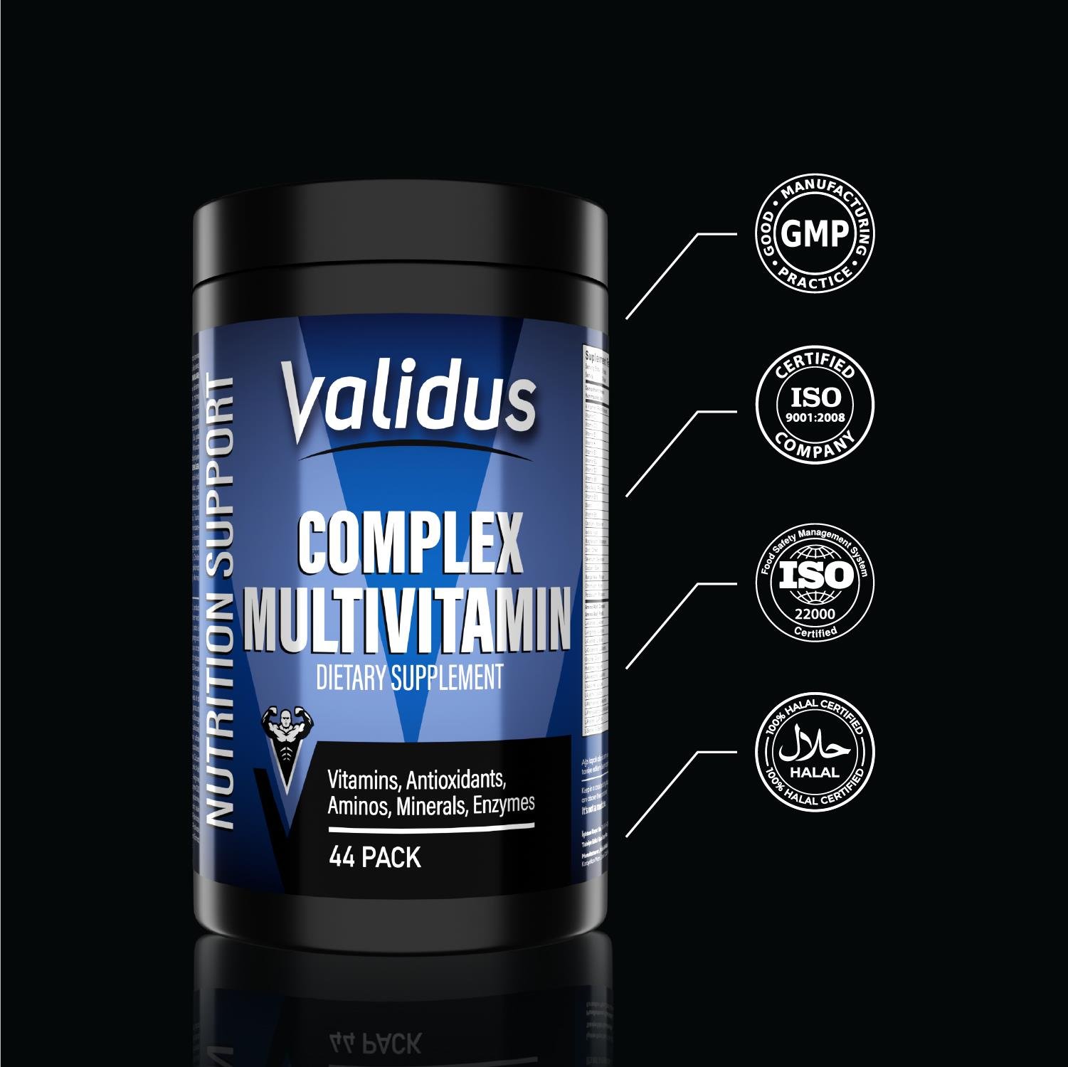 Validus Multivitamin Complex Vitamins + Minerals + Antioxidants + Aminos + Enzymes Set 44 Pack Tablets