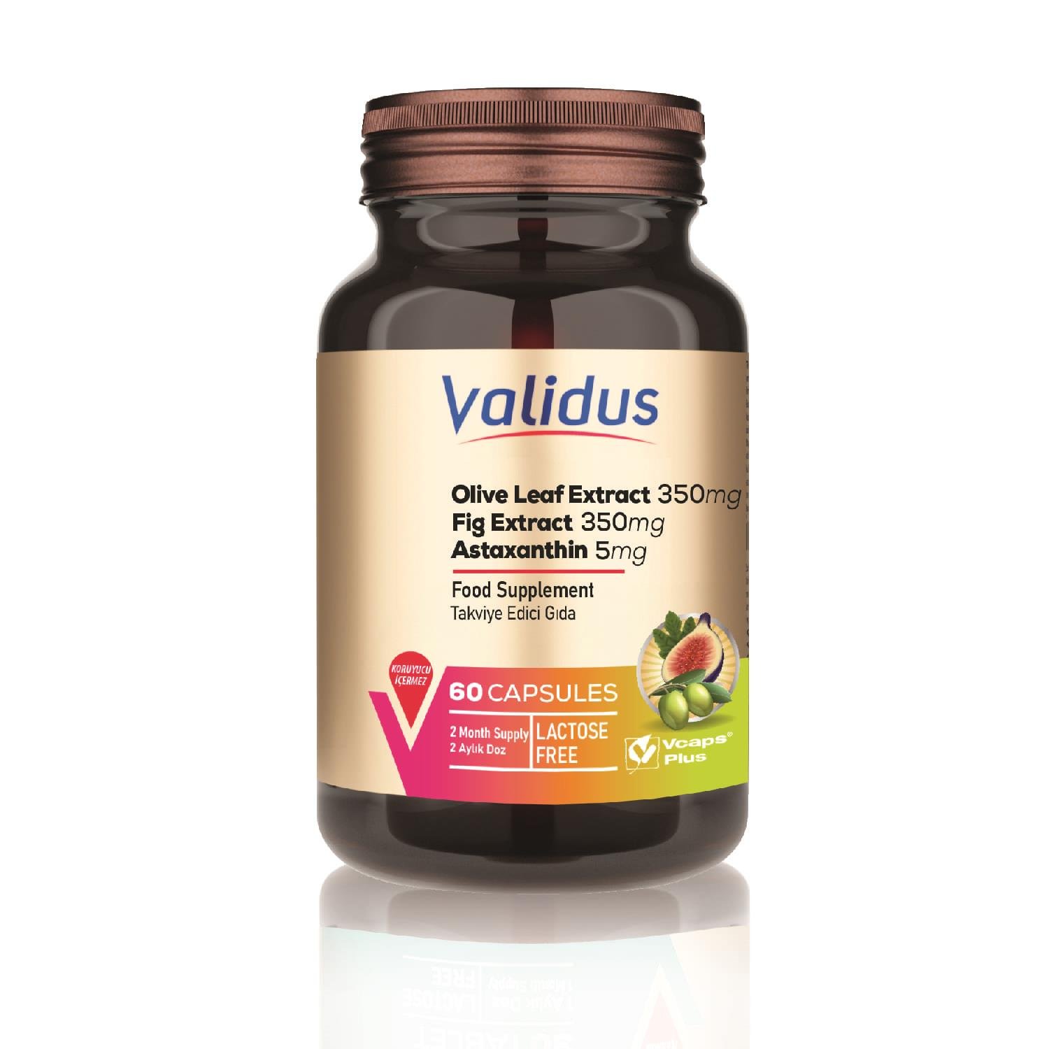 Validus Olive Leaf Extract 350 mg + Fig Extract 350 mg + Astaxanthin 5 mg 60 Capsules