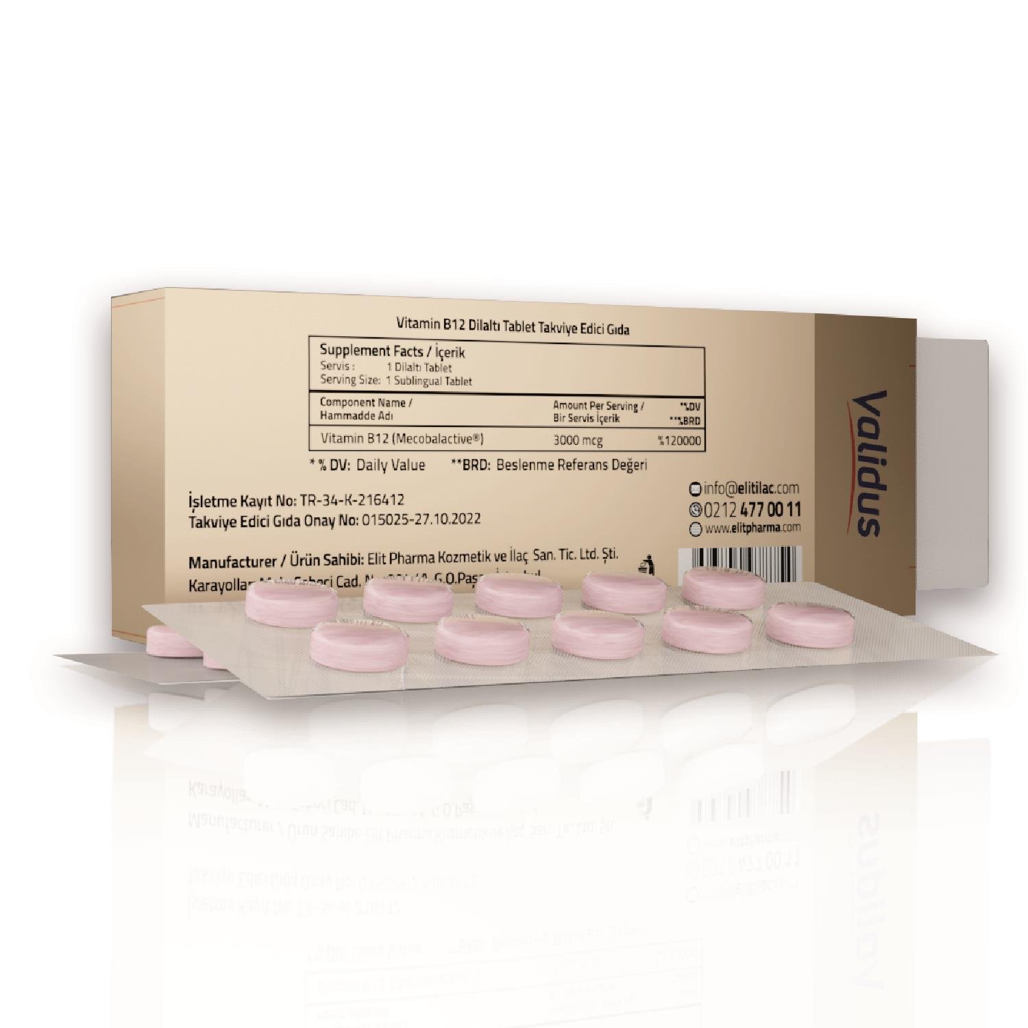 Validus Vitamin B12 3000 mcg Sublingual 30 Blister Tablets