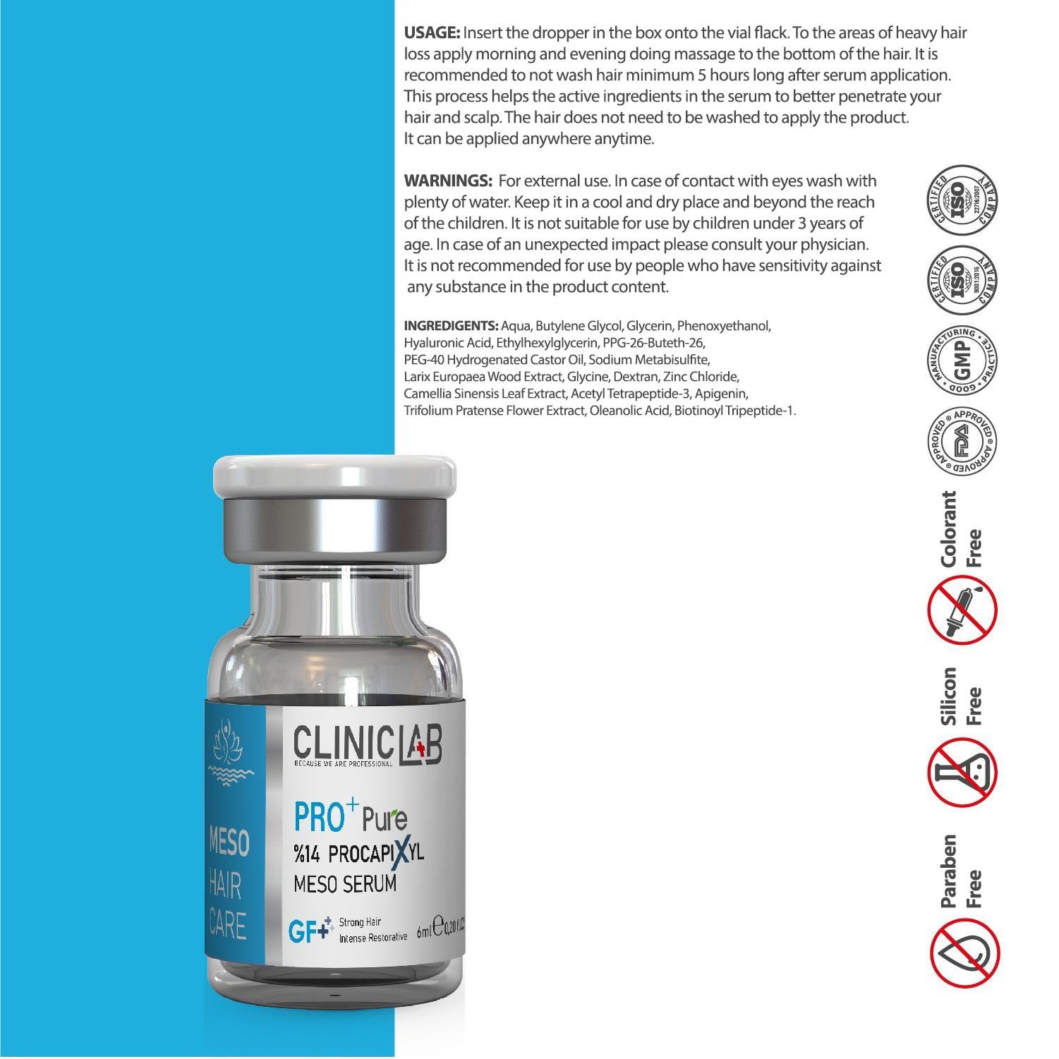 Cliniclab Pro+ Pure %14 Procapixyl Growth Factor Meso Serum 6 mL x 2 pcs  