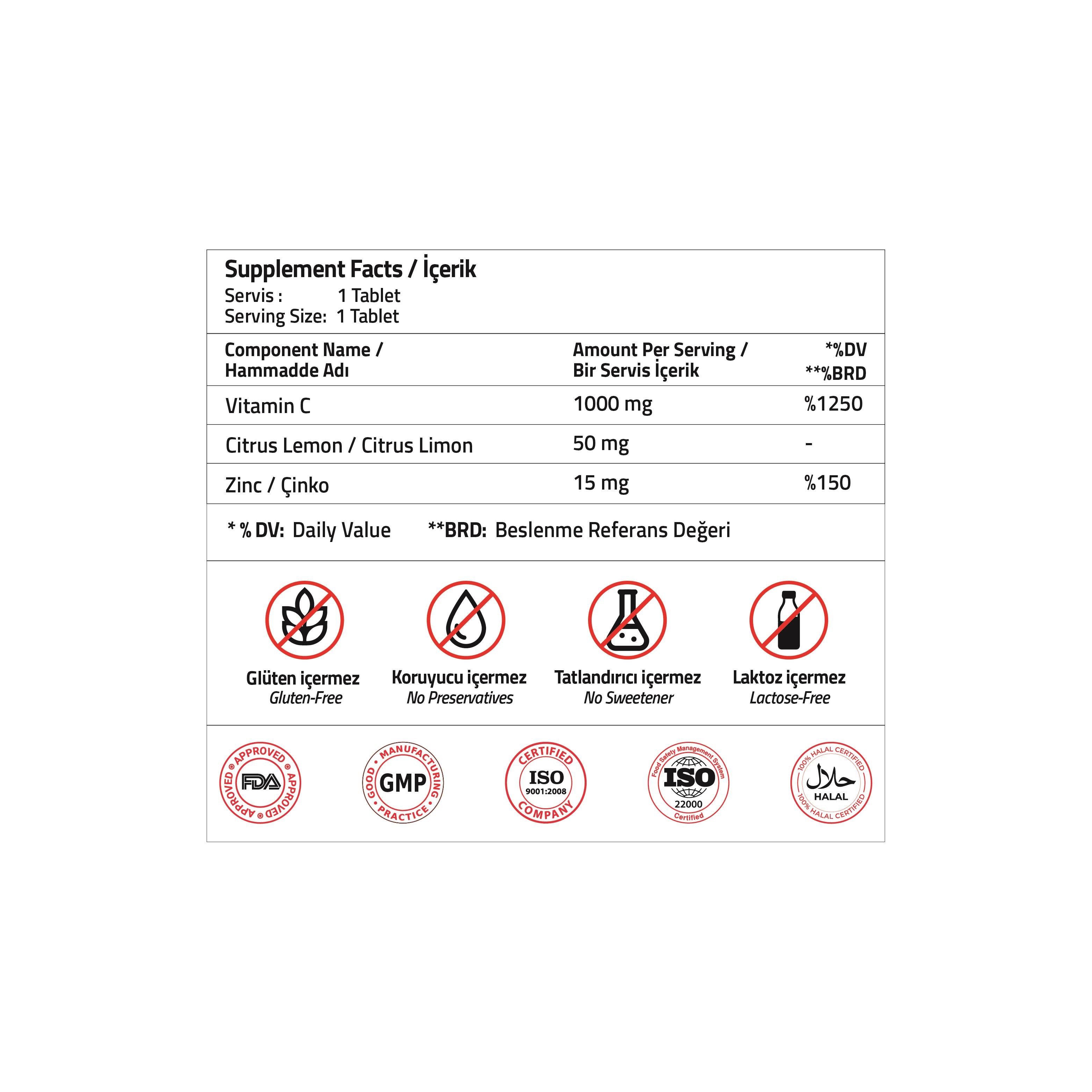 C Vitamini 1000mg + Citrus + Zinc Tablet
