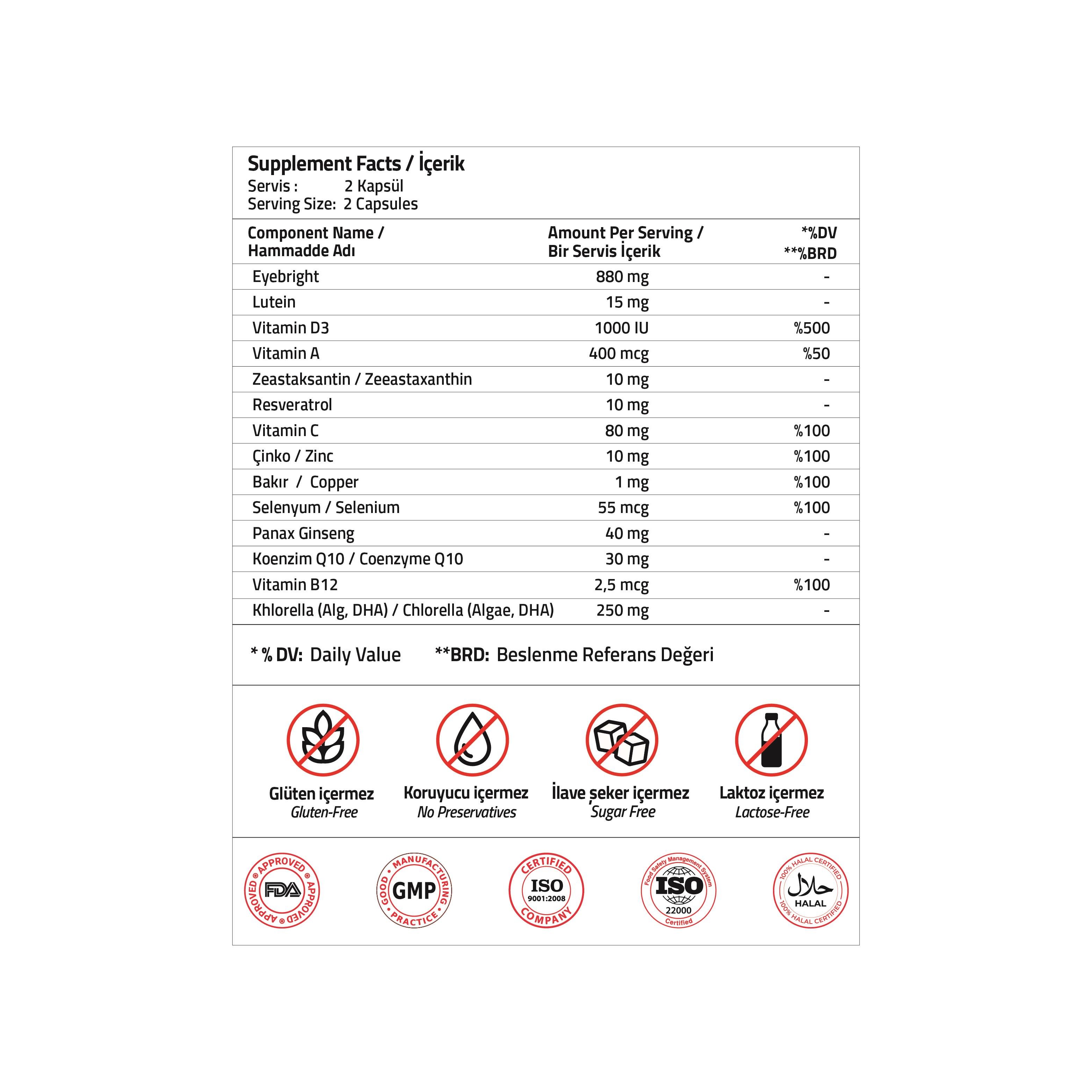 Eyebright 880 mg Lutein 60 Kapsül