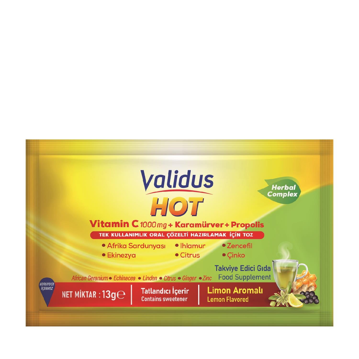Hot Herbal Complex, Vitamin C 1000 Mg Karamürver 50 Mg Propolis 10 Mg 13gr 12 sachet
