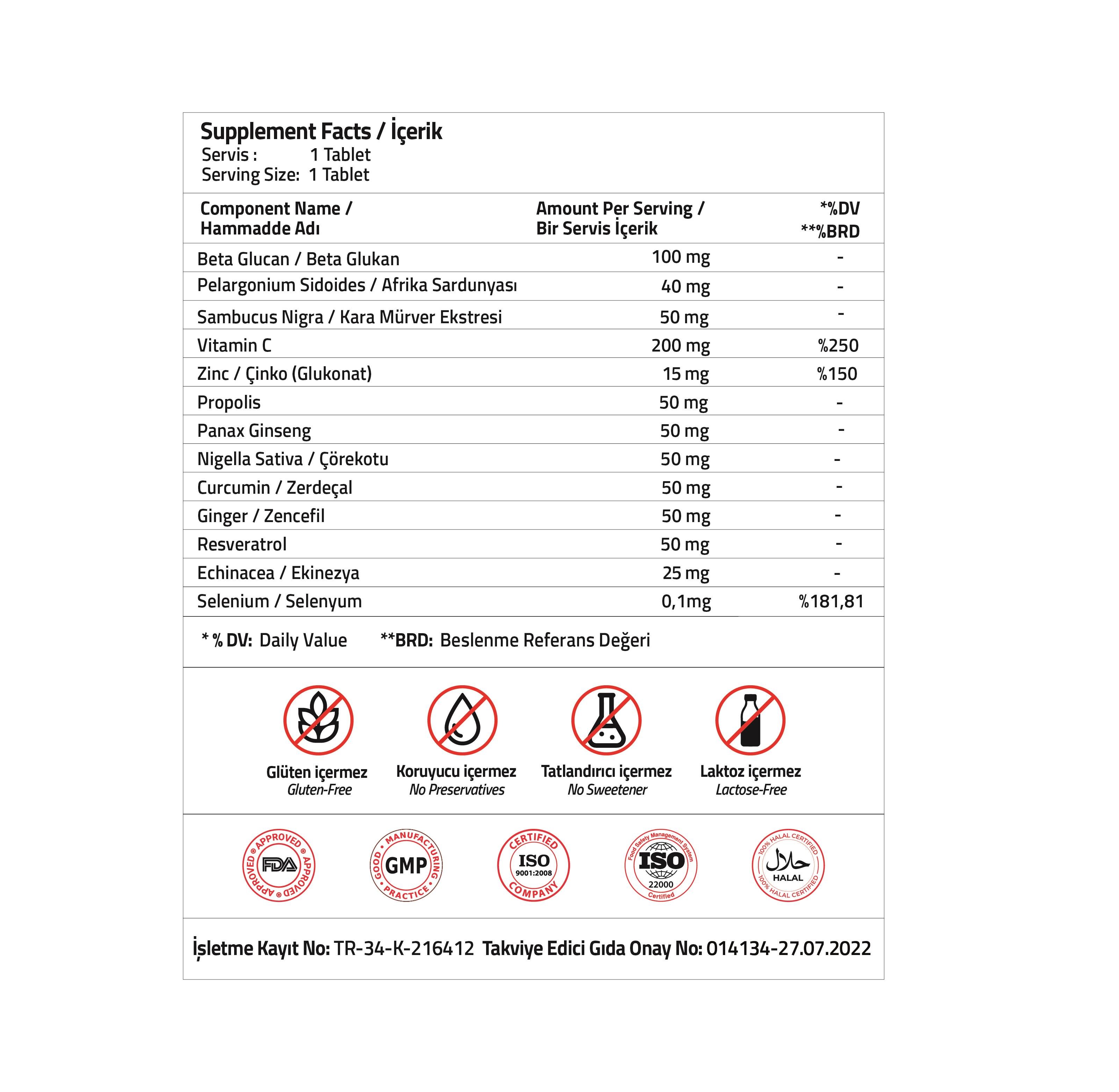 Immun Beta Glucan + Kara Mürver + Propolis Tablet