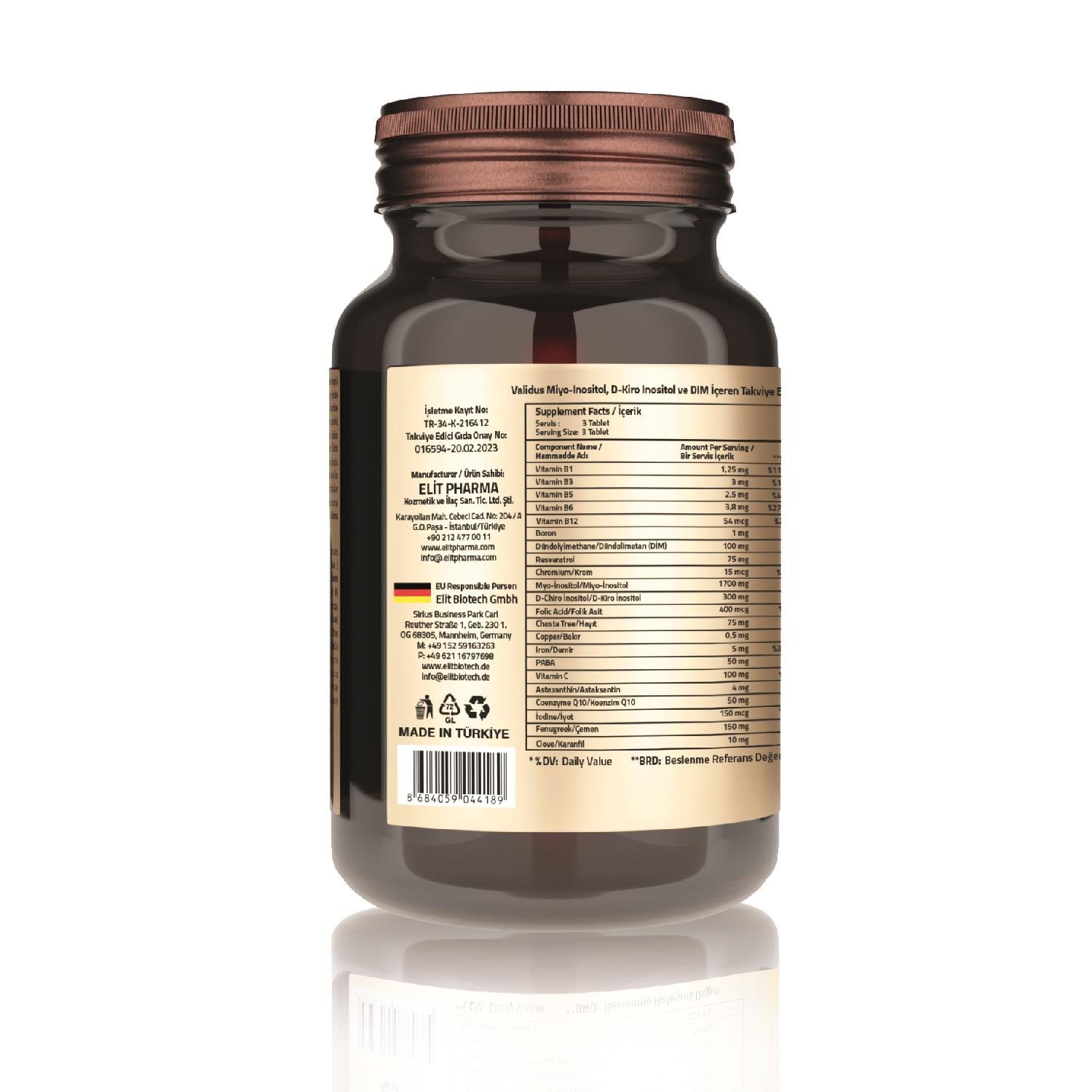 Infer-female Miyo-inositol 1700 mg + D-kiro Inositol 300 mg ve Dım 120 Tablet