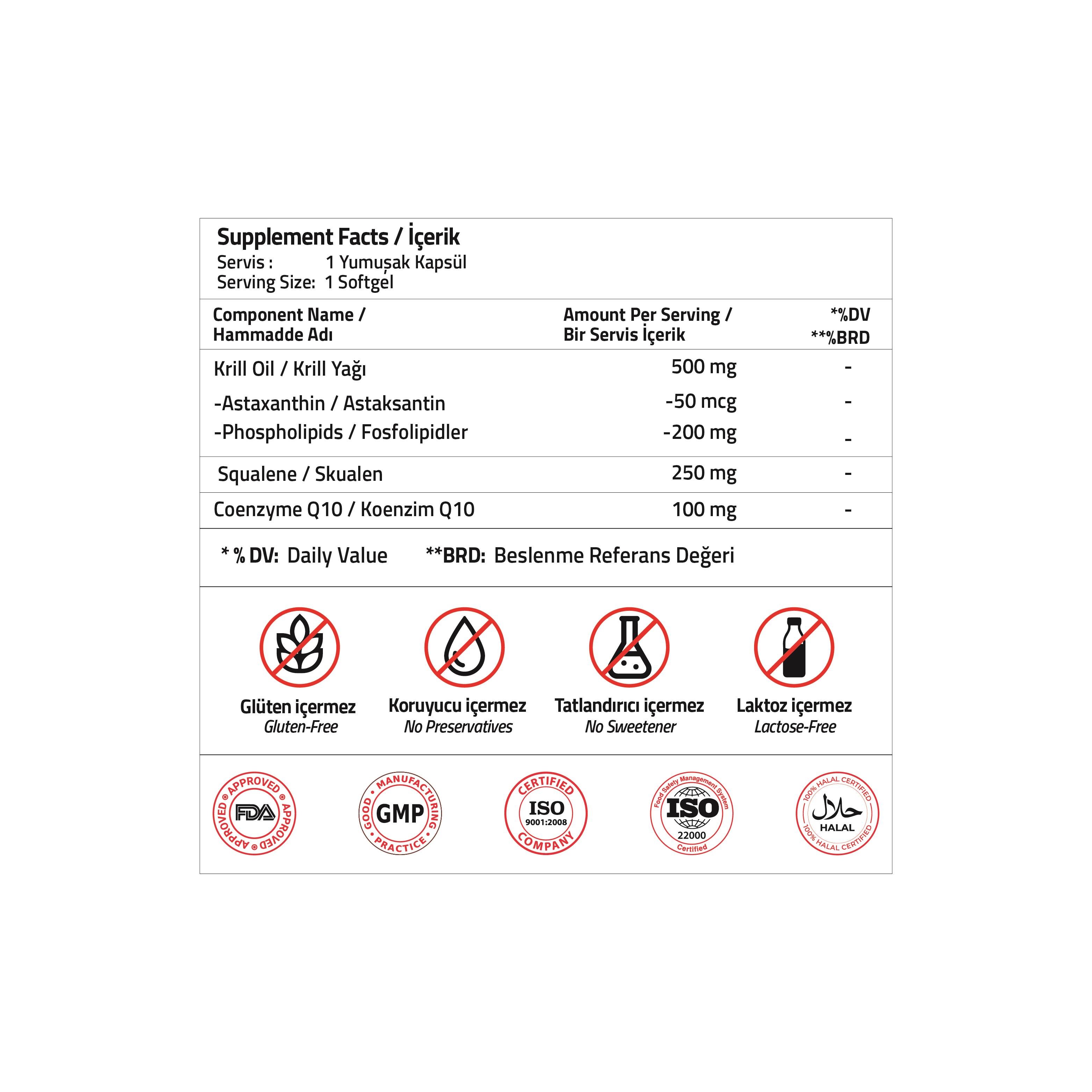 Krill Oil 500 Mg + Squalene 250 Mg 30 Softgel