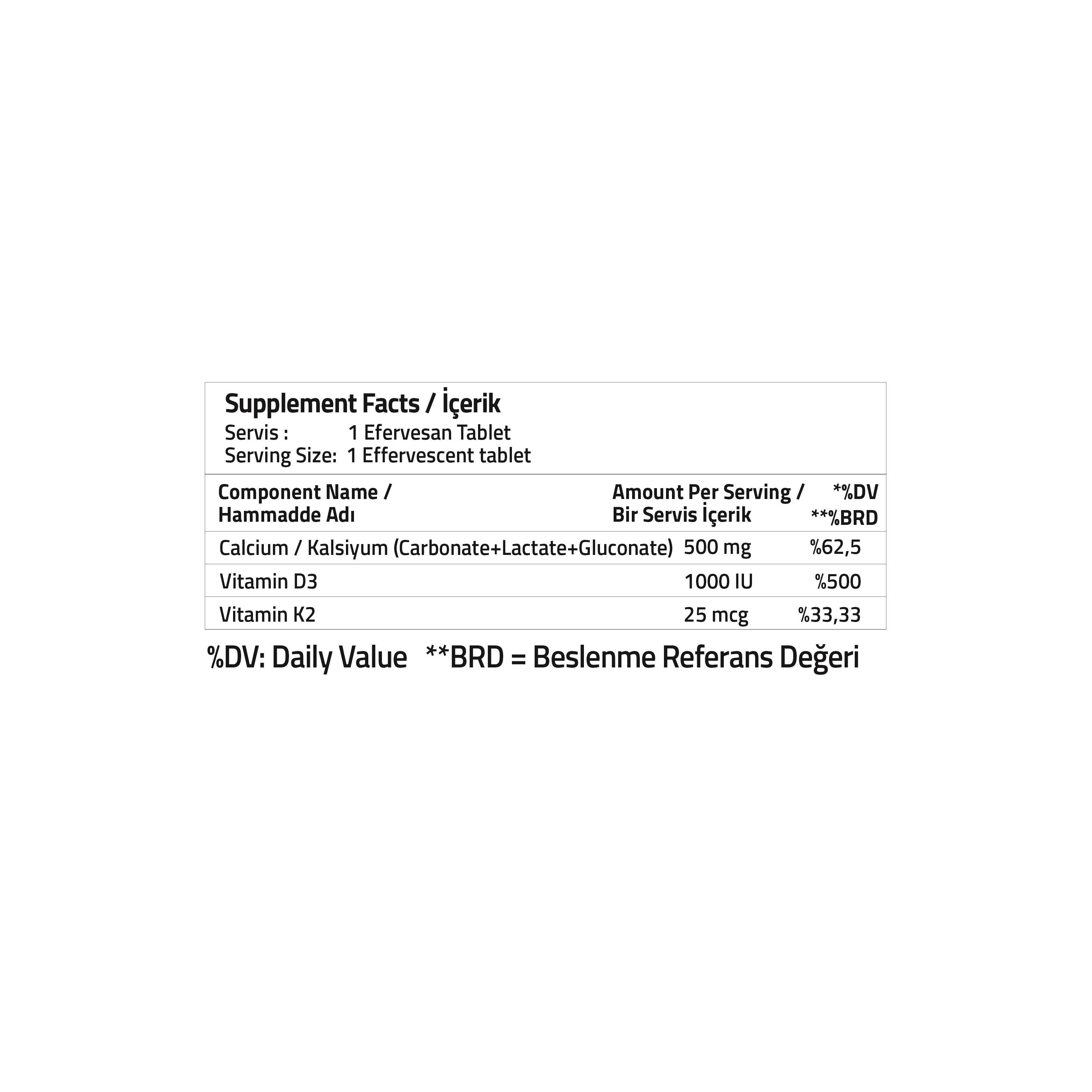 Osteo Calcium + Vitamin D3 + Vitamin K2 Efervesan Tablet