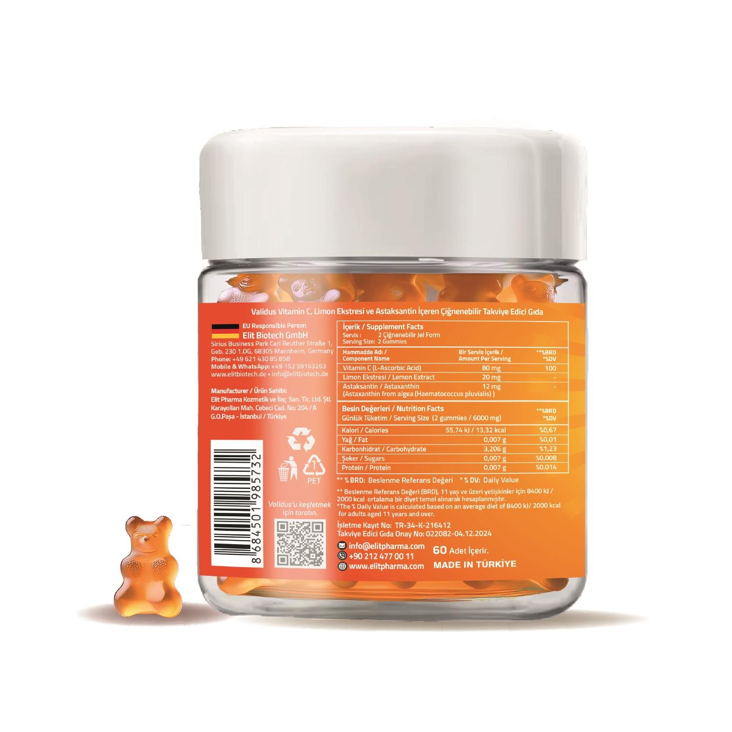 Vali̇dus  Astaxanthin 12 Mg + Vi̇tami̇n C Gummies