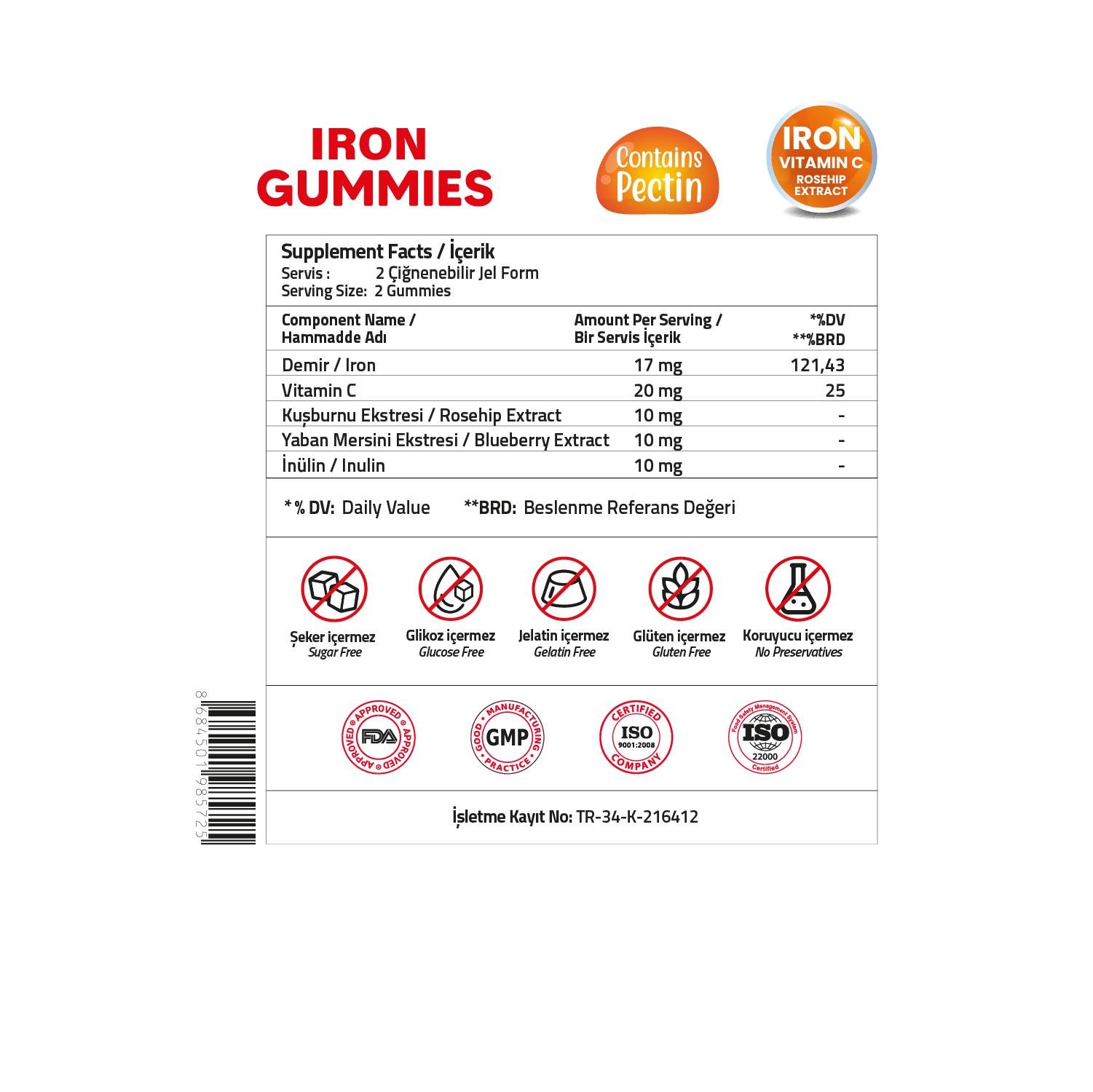 Validus Adults Iron+Vitamin C+ Rosehip Extract 60 Gummies