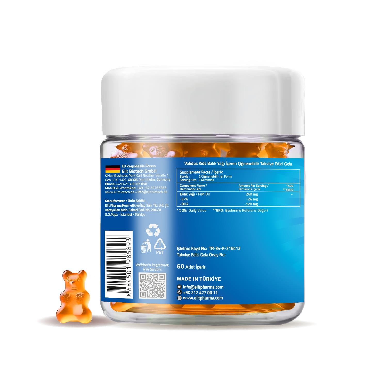 Validus Kids Omega 3 EPA 24 DHA 120 60 Gummies