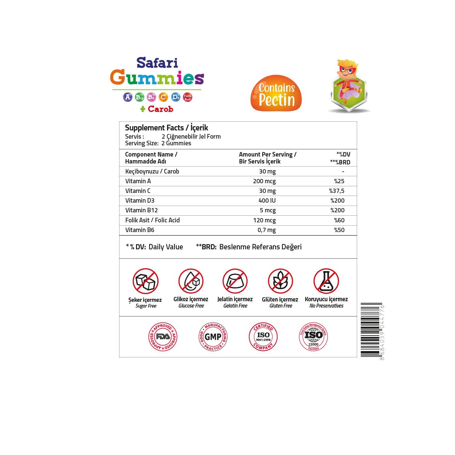 Validus Kids Safari Carob + Vitamin A-C-D3 60 Gummies