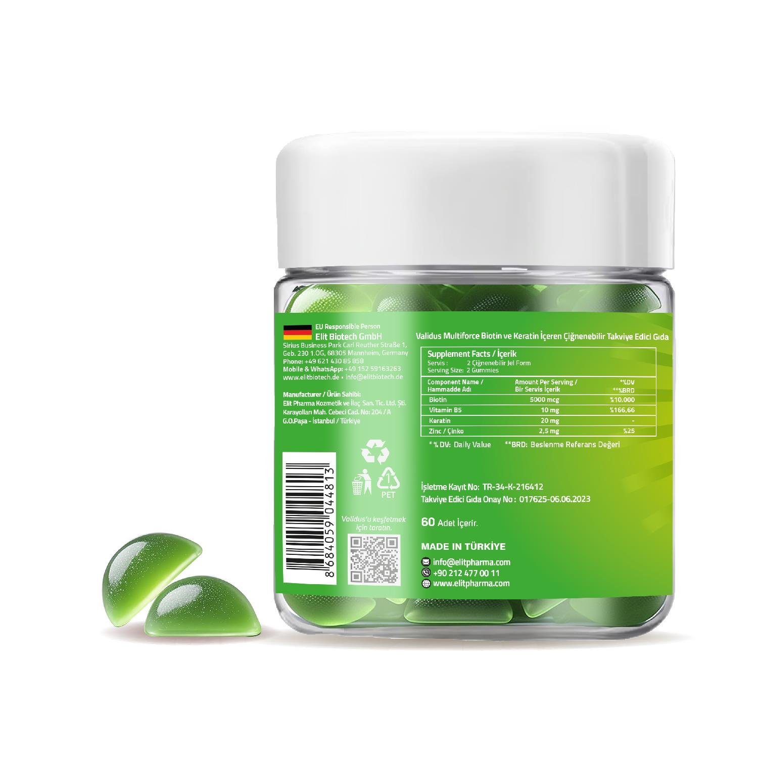 Validus Multiforce Biotin + Keratin 60 Gummies