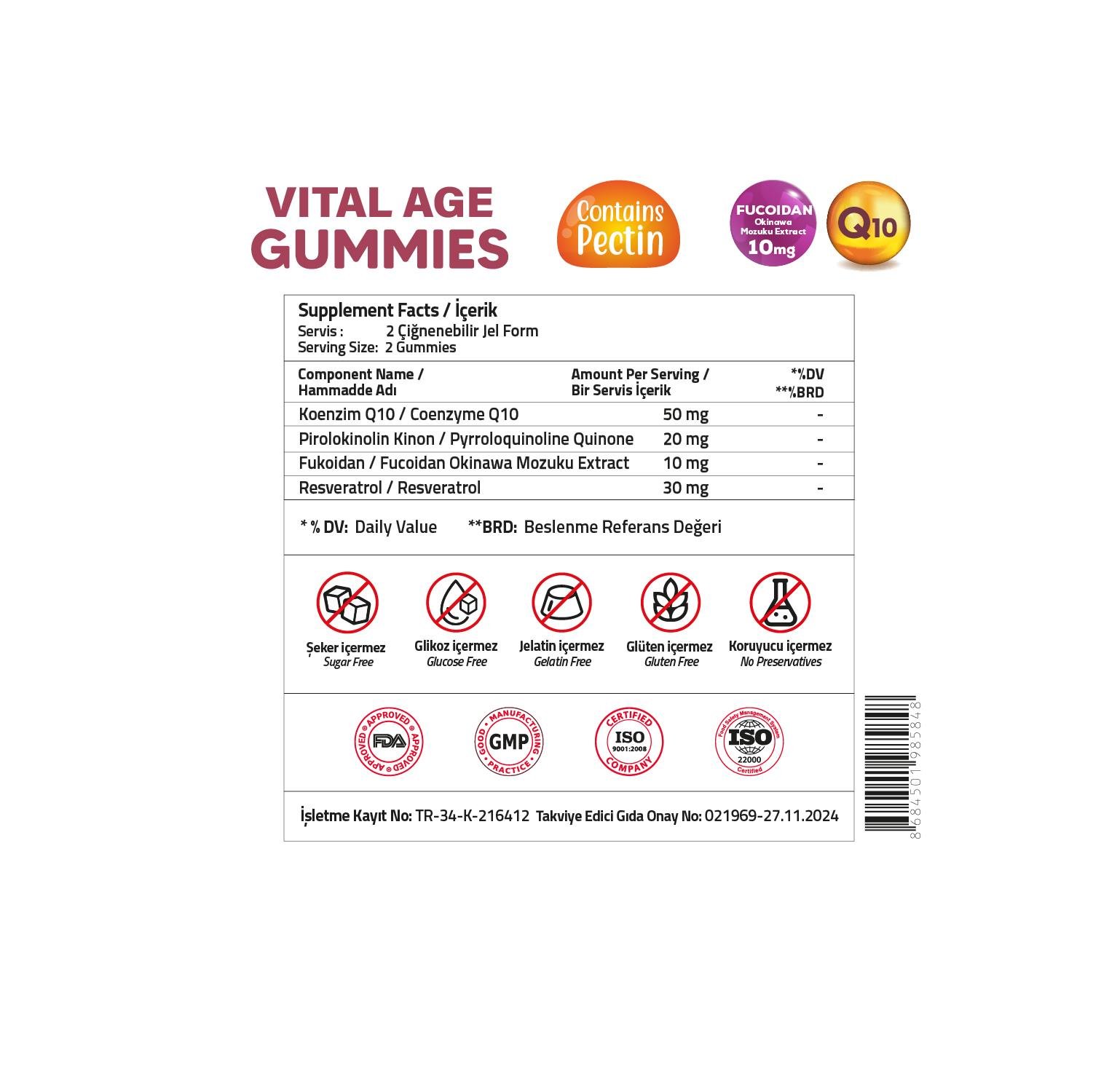 Validus Vital Age Lipozomal Coenzyme Q10+ PQQ + Resveratrol 60 Gummies