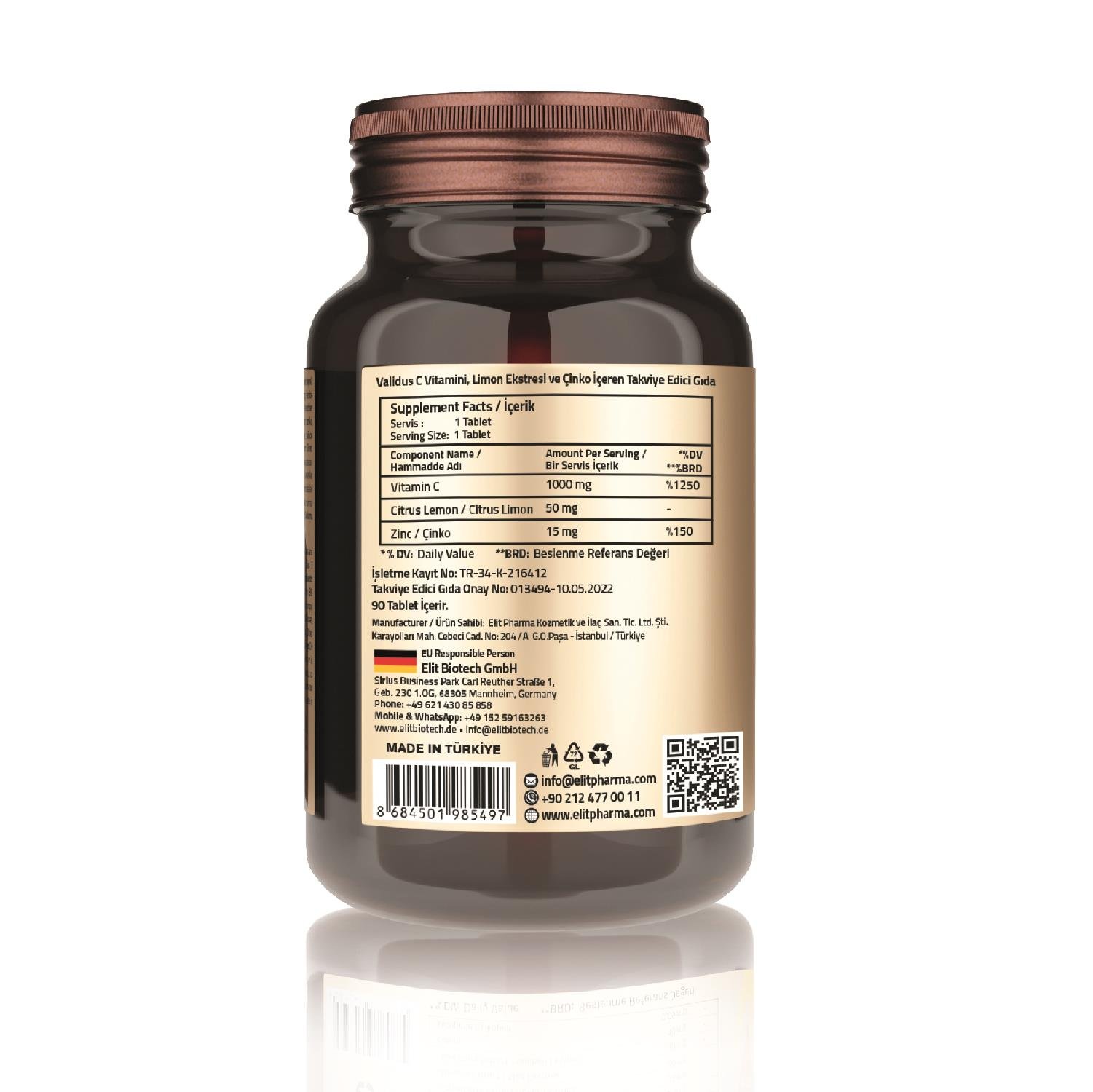 Validus Vitamin C 1000 Mg + Citrus + Zinc 90 Tablets