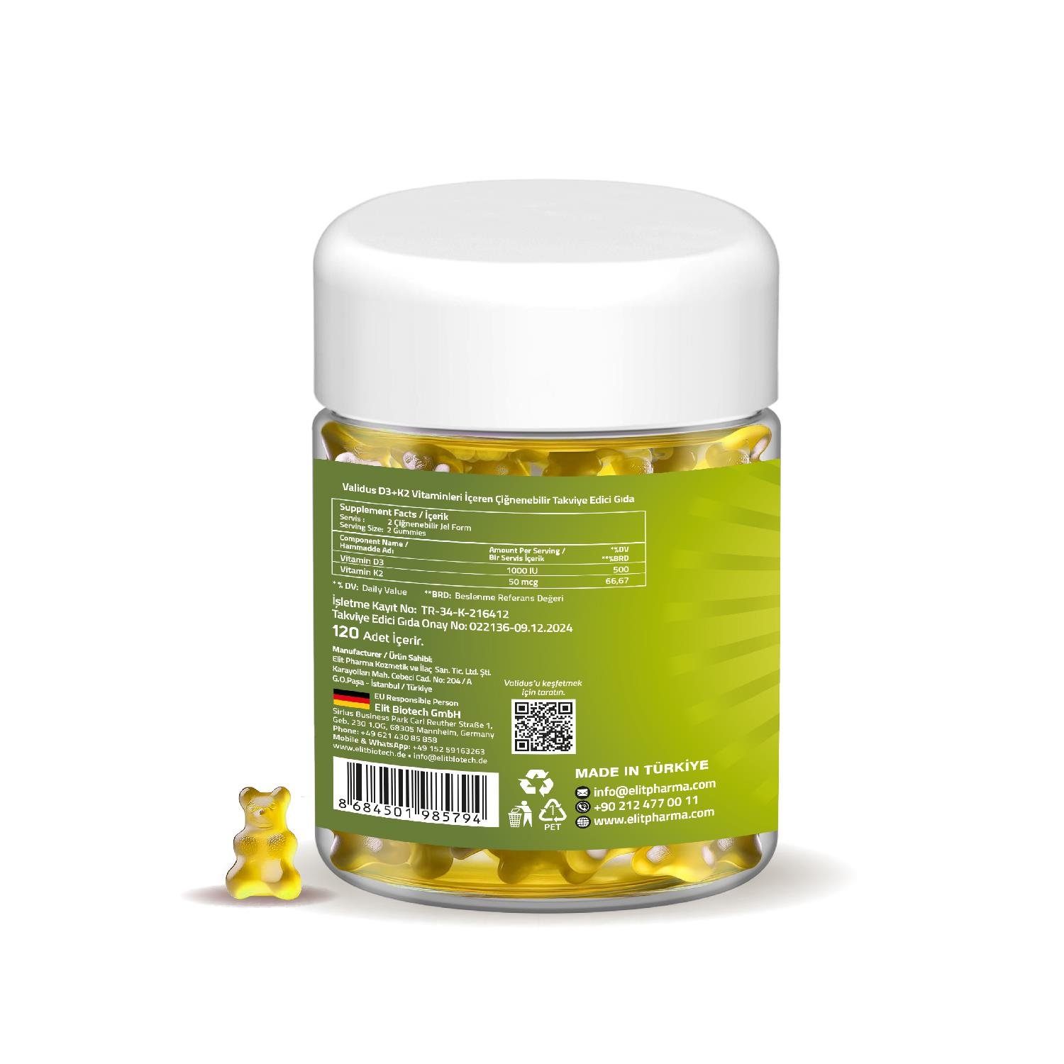 Validus Vitamin D3 1000 IU + K2 120 Gummies