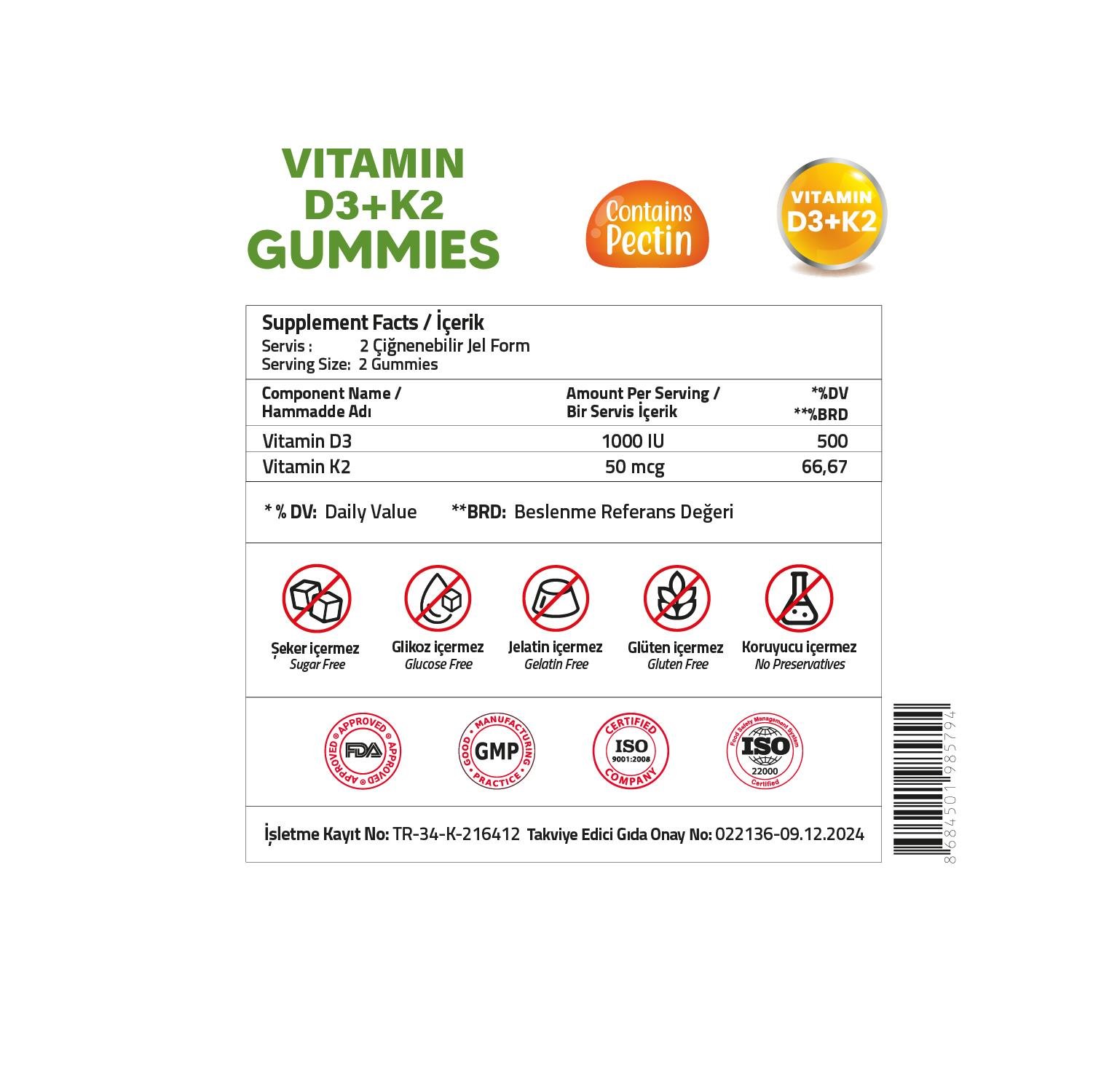 Validus Vitamin D3 1000 IU + K2 120 Gummies