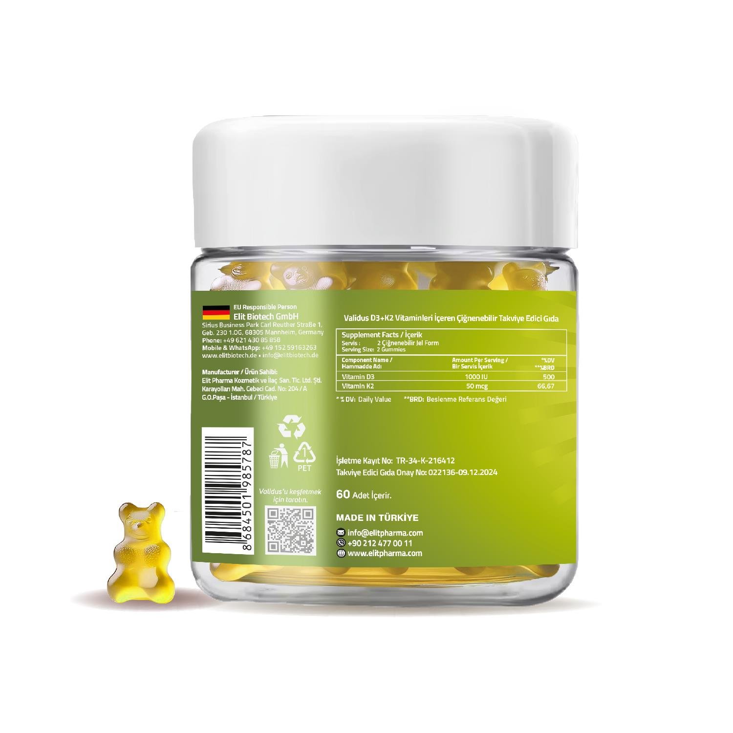 Validus Vitamin D3 1000 IU + K2 60 Gummies