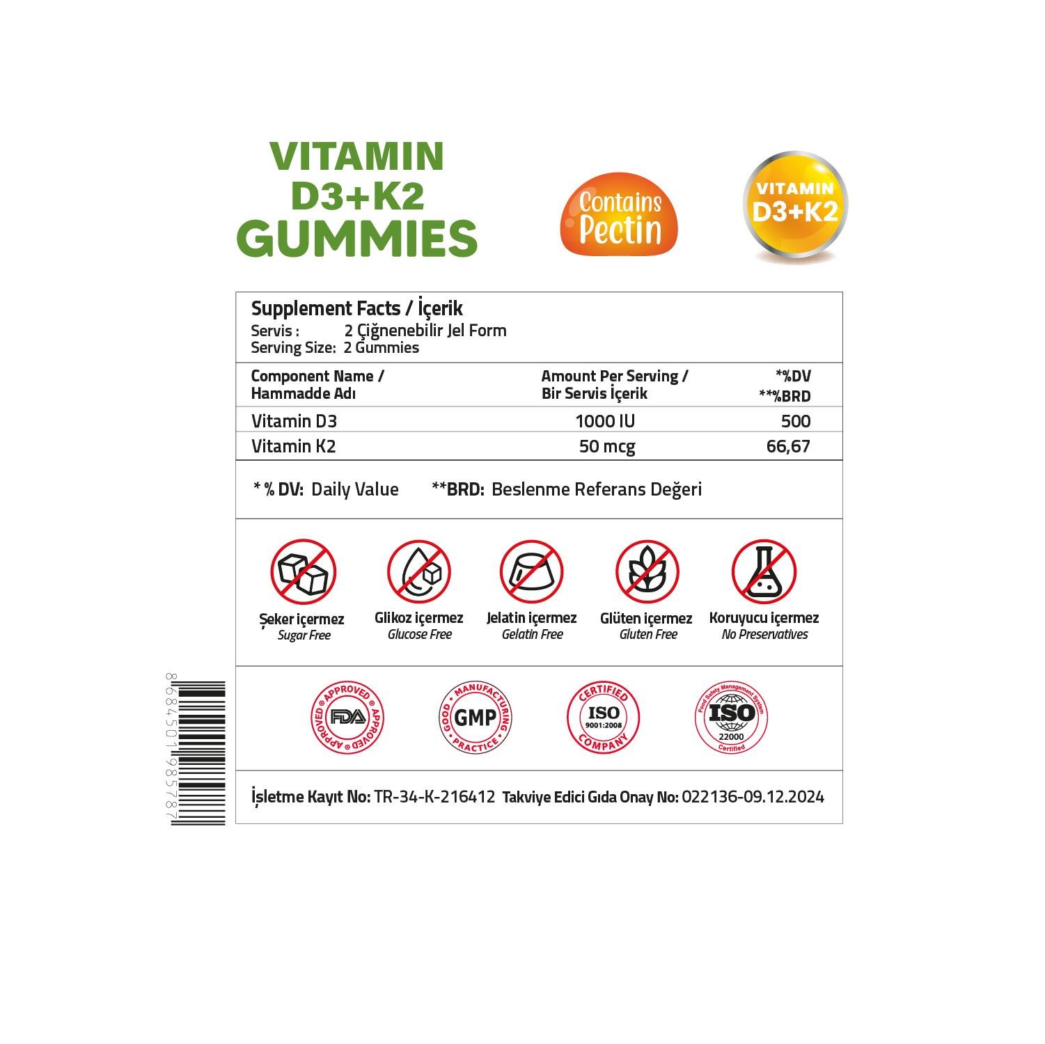 Validus Vitamin D3 1000 IU + K2 60 Gummies