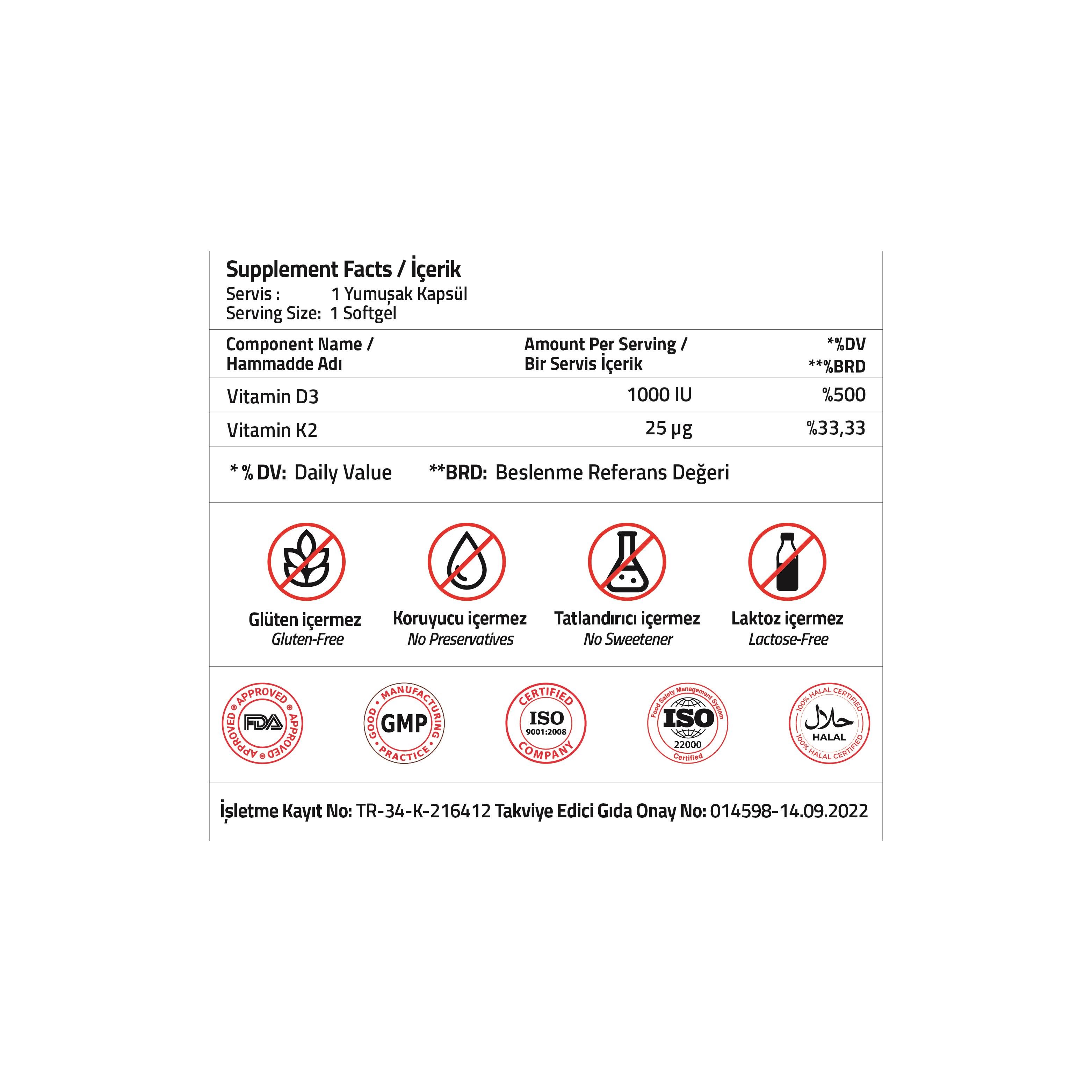 Vitamin D3 + K2 30 Softgel
