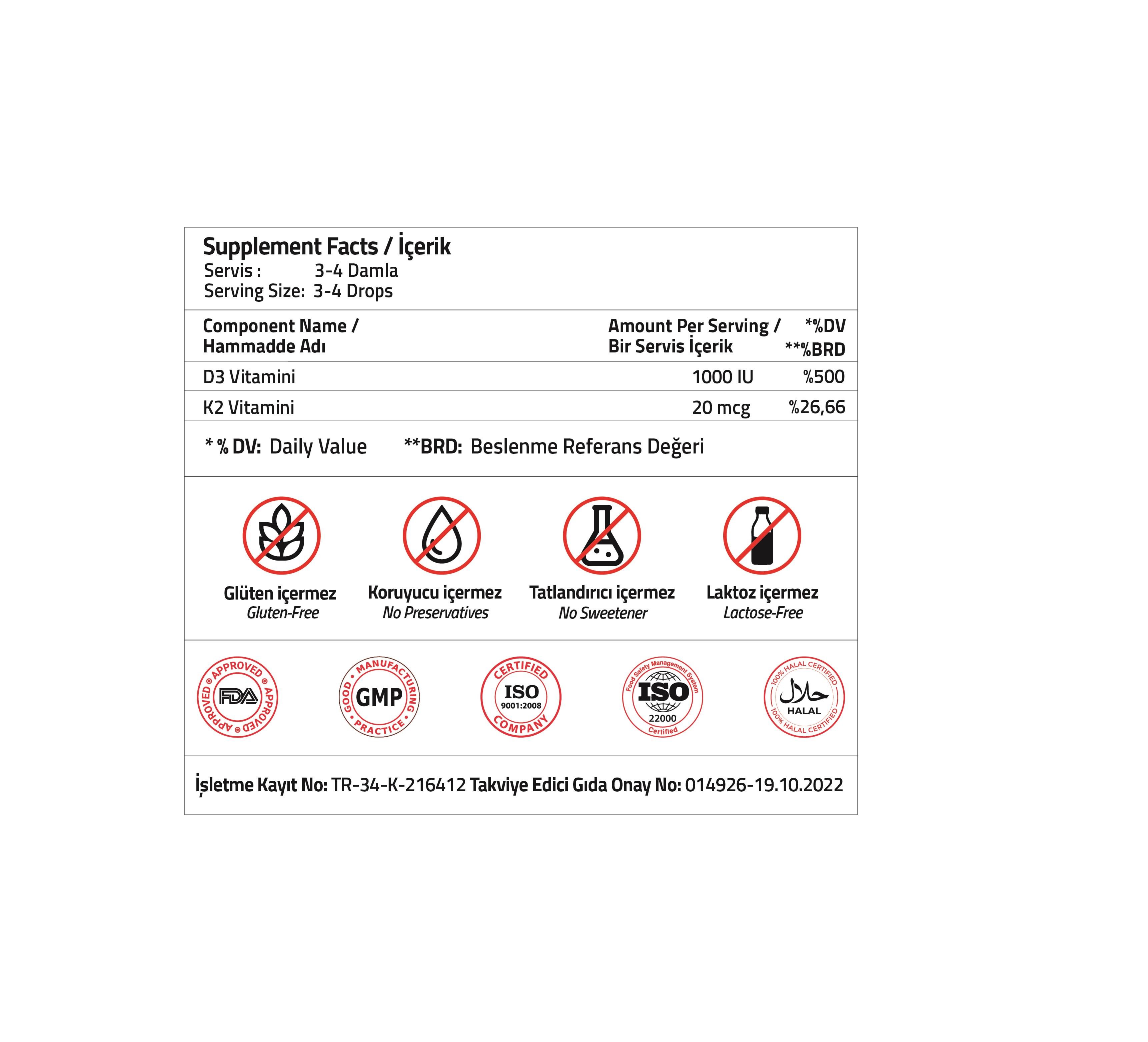 Vitamin D3 + K2 Damla 10 Ml