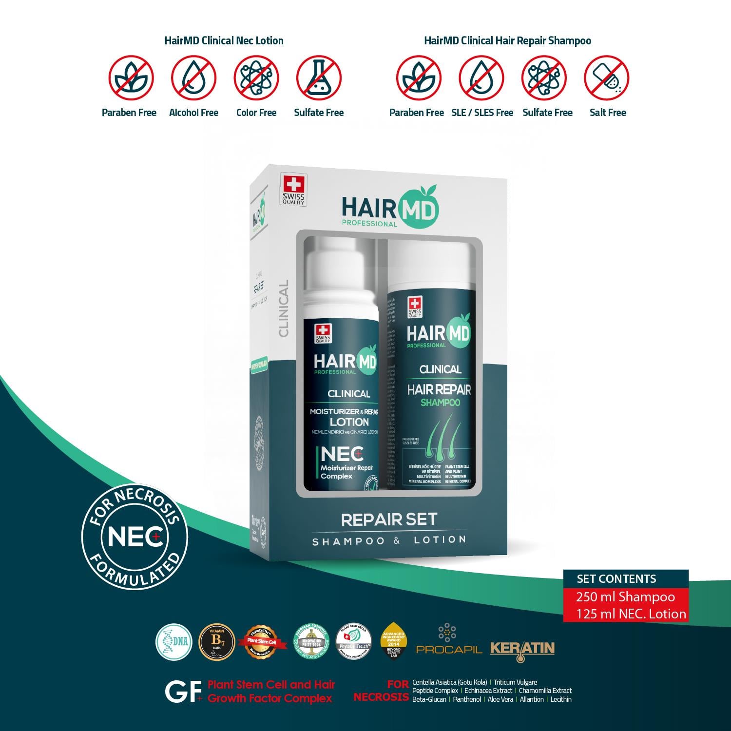 Hairmd Clinical Hair Repair Set ( 250 Ml Shampoo + 125 Ml Nec Lotion )