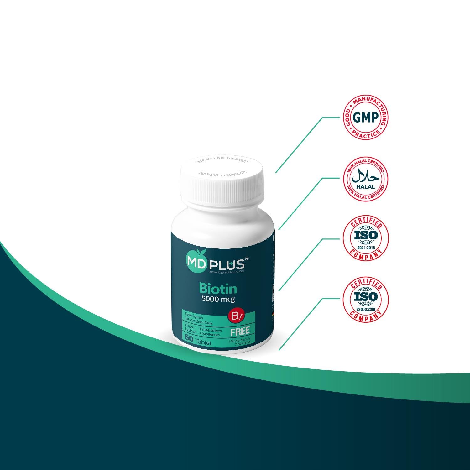 Md Plus Advanced Hair Biotin 5000 Mcg  60 Tablet